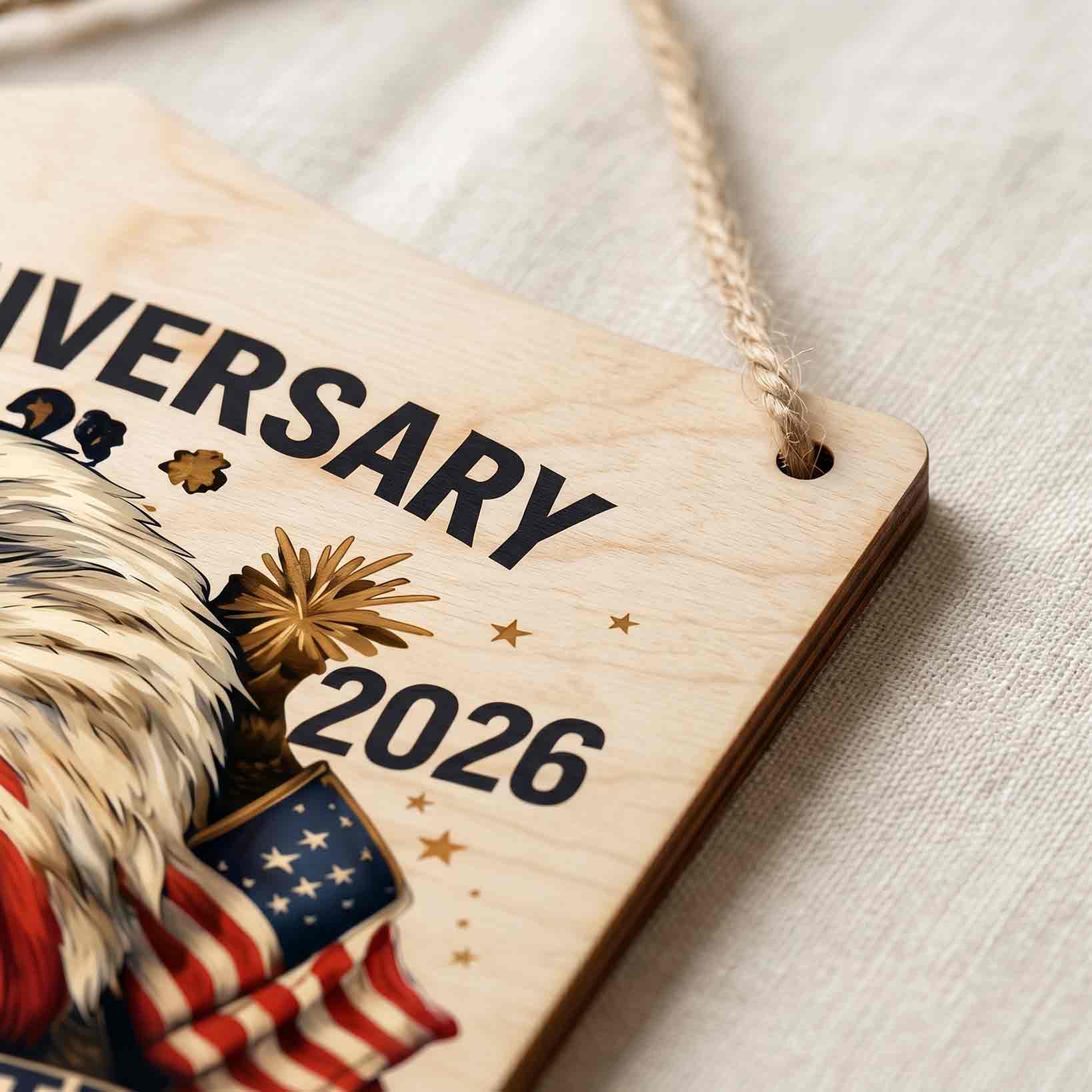 United States 250th Anniversary Wooden Hanging Sign Eagle Patriotic Decor 1776-2026