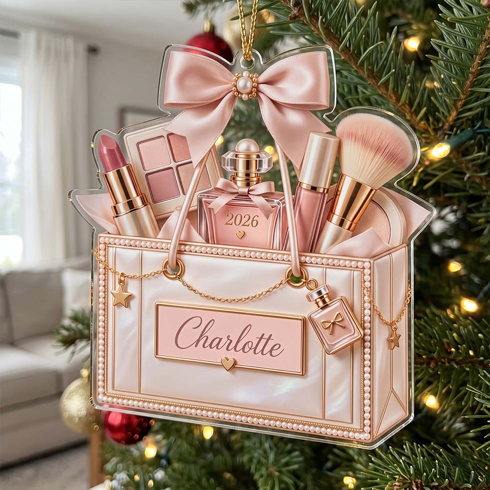 Pearl Makeup Tote Perfume Brush Custom Name Date Acrylic Christmas Ornament Beauty Artist Christmas Tree Decor Gift