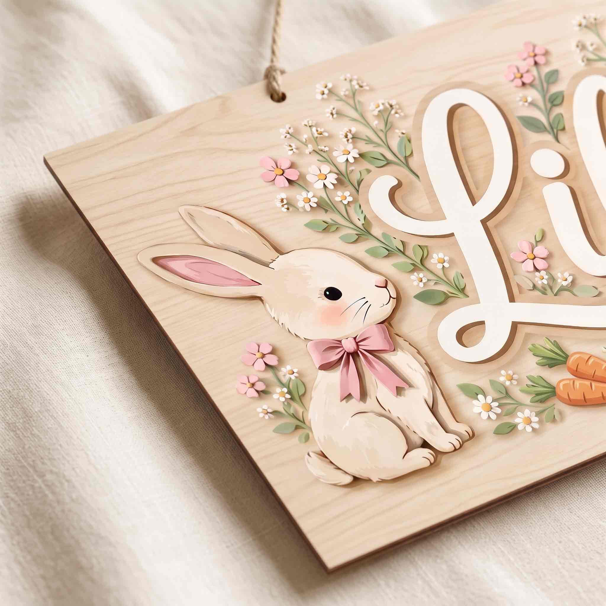 Personalized Floral Bunny Name Wooden Sign