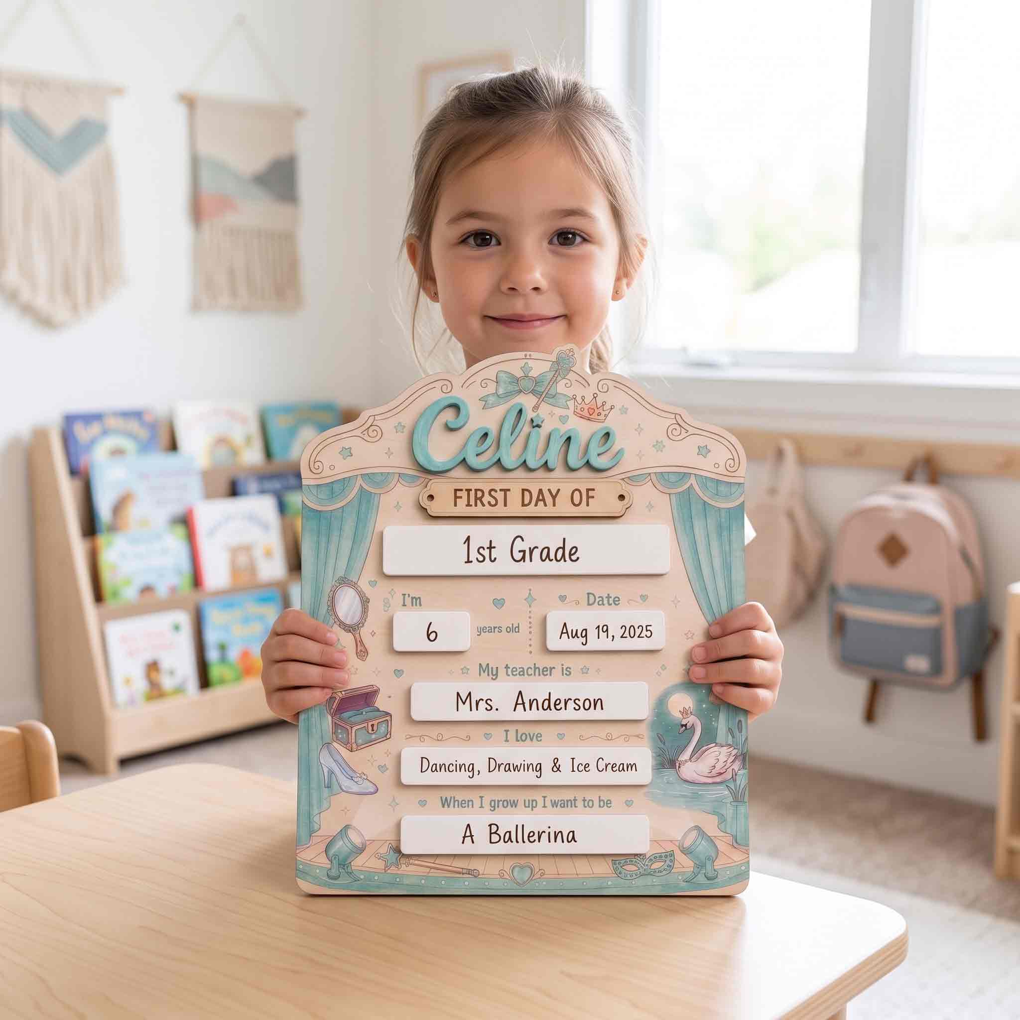 Personalized Princess First Day School Board, Reusable Dry Erase Board, Back to School Sign