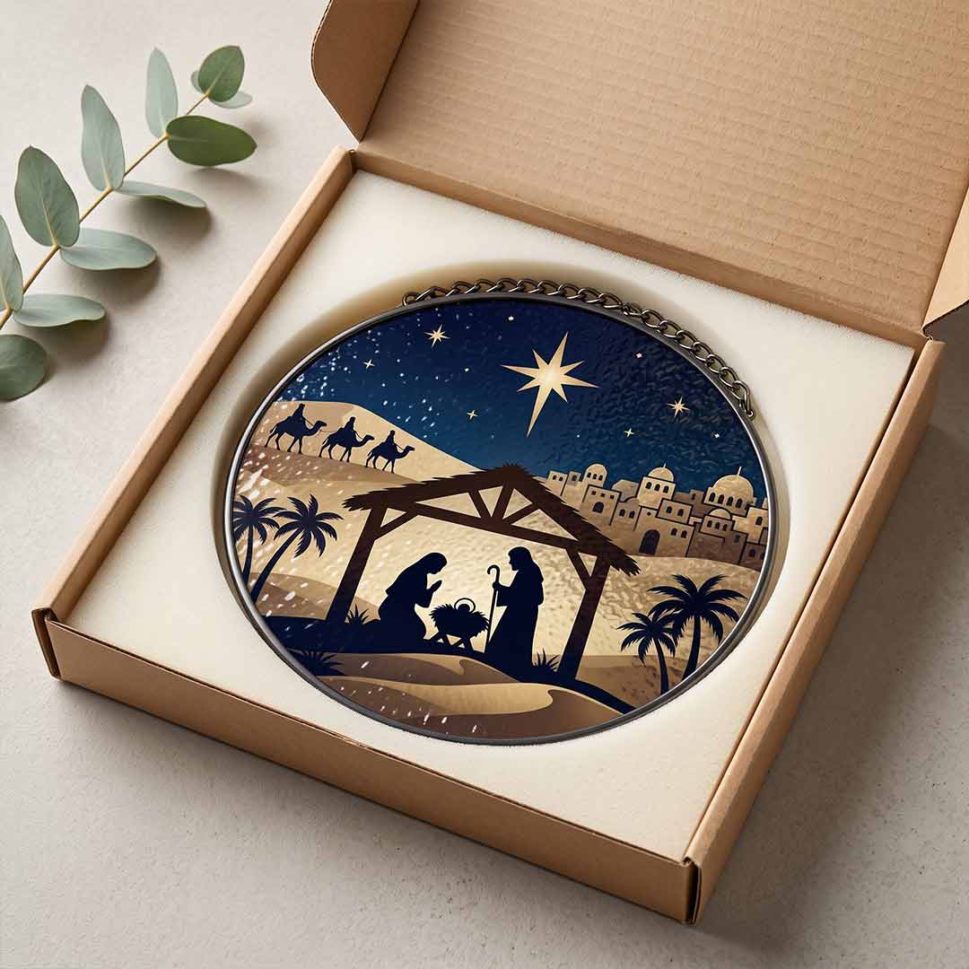 Star of Bethlehem Nativity Silhouette Three Wise Men Nativity Stained Glass Suncatcher Christmas Ornament
