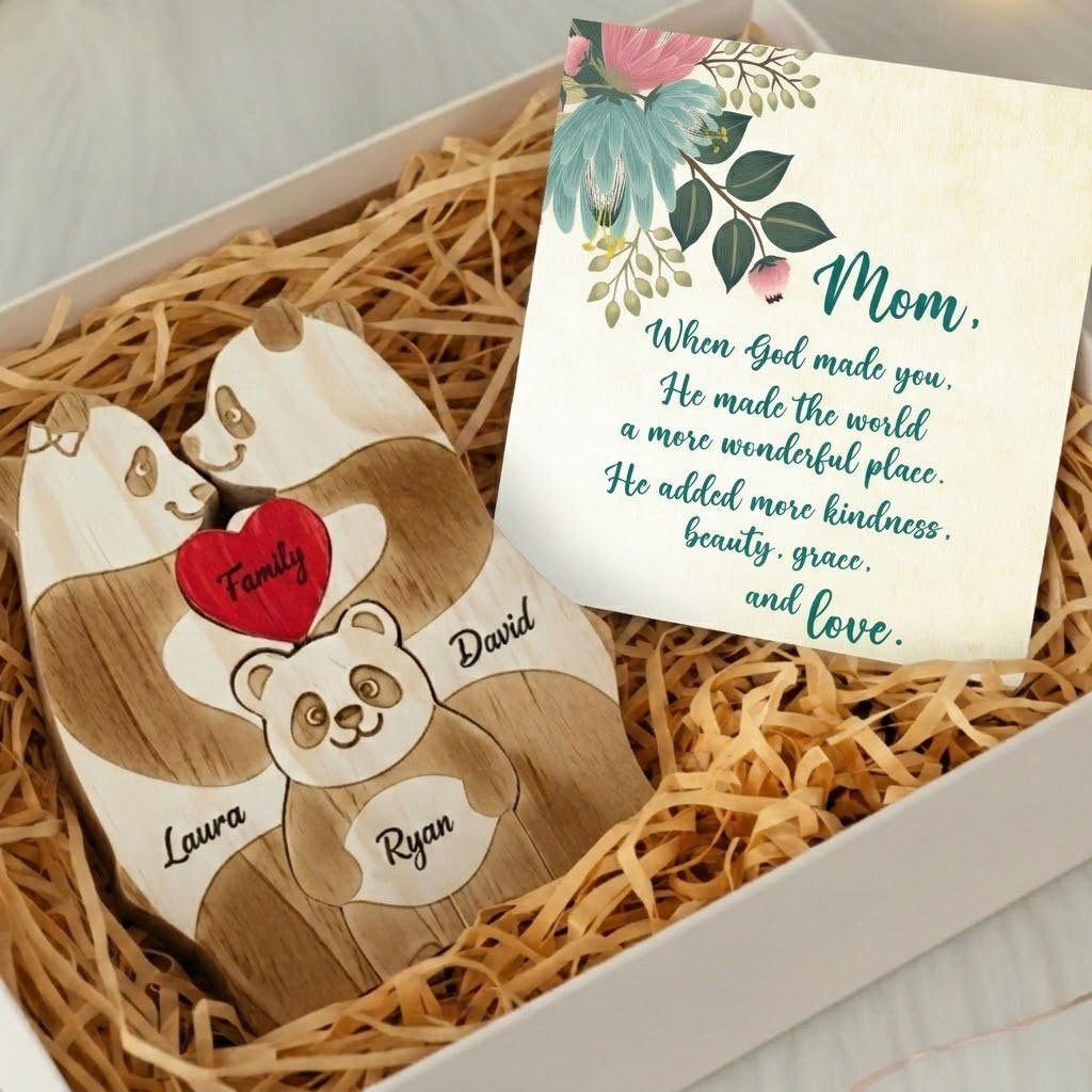 Personalized Panda 3 Pieces Family Edition Custom Wooden Puzzle