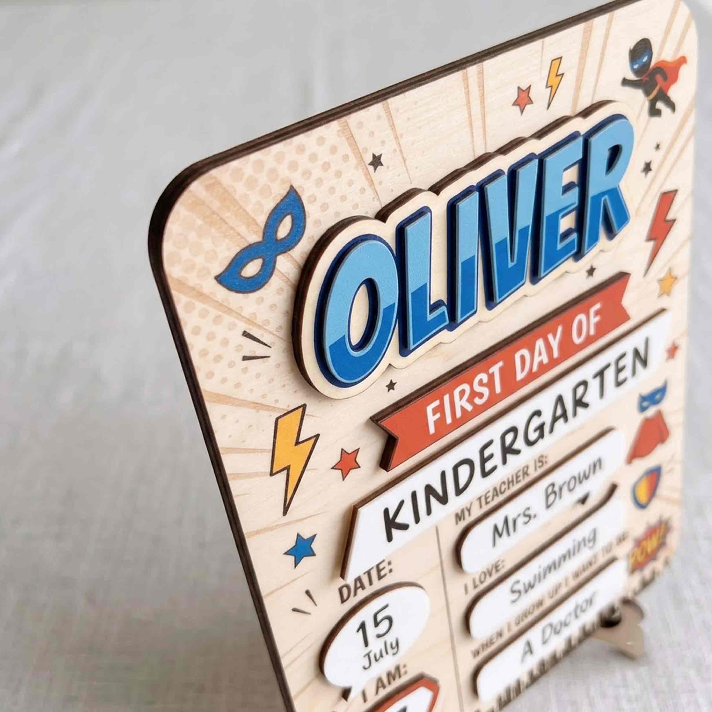 Personalized Superhero School Theme First & Last Day School Sign, Reusable Dry Erase Board, Back to School Sign