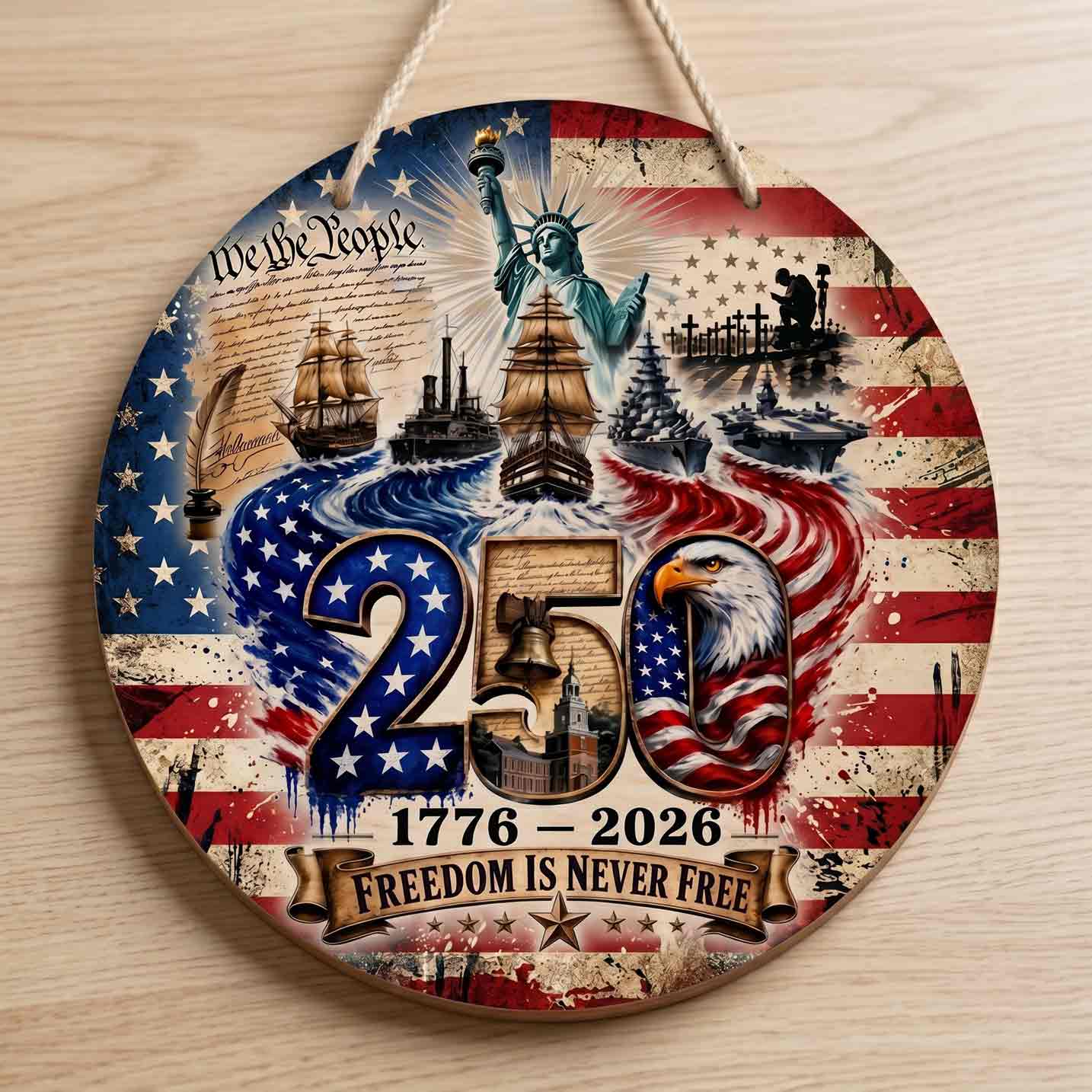 Freedom Is Never Free 250th Anniversary Wooden Sign