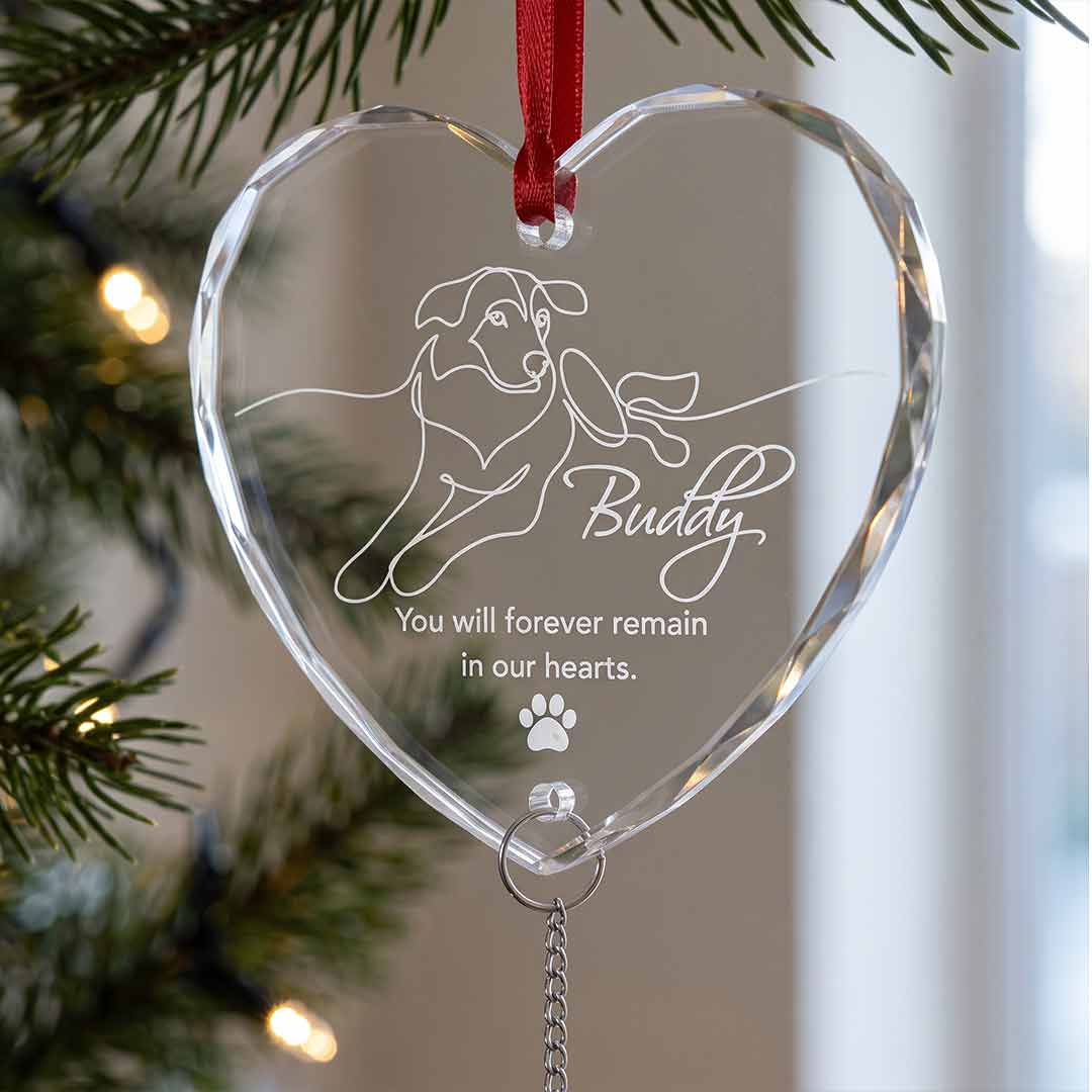 You Will Forever Remain In Our Hearts Dog Personalized Pet Custom Name Photo Memorial Keepsake Sympathy Gift Heart Pet  Glass Christmas Ornament With Crystal Charm