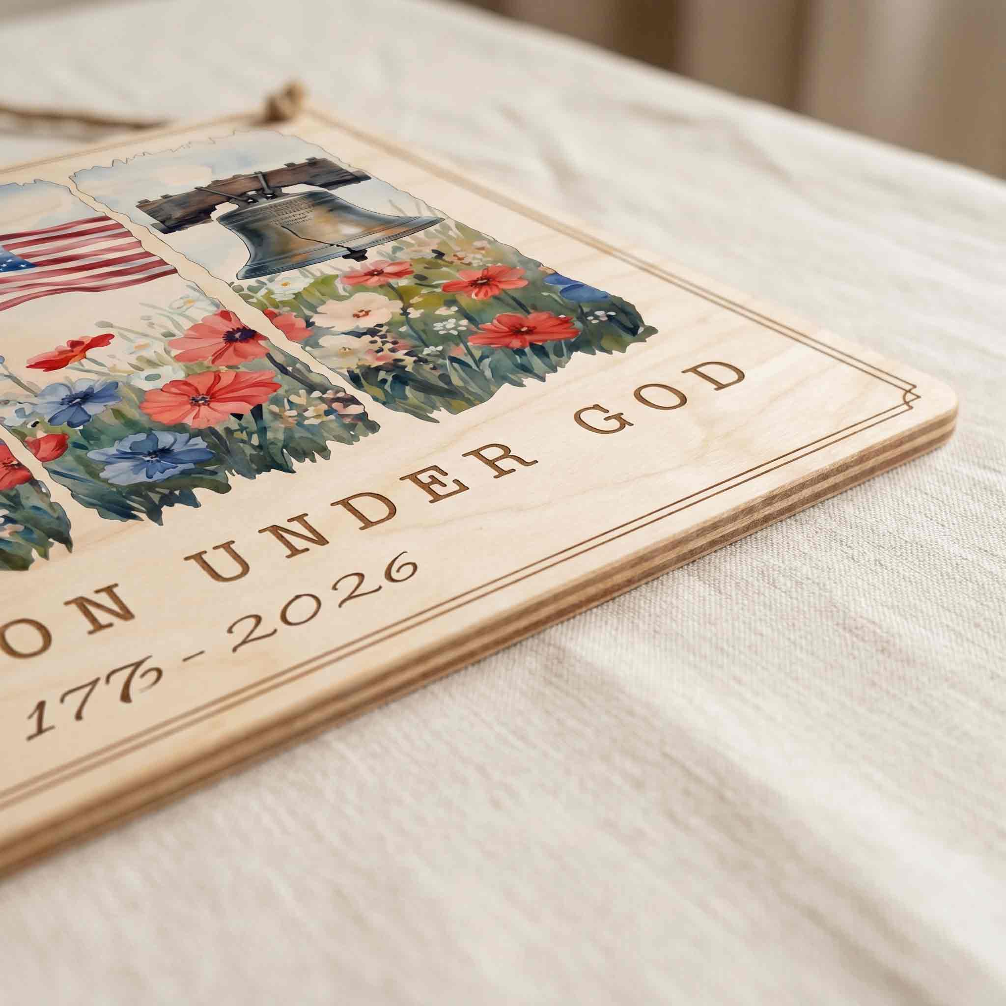 America 250 One Nation Under God Wooden Sign Patriotic Wall Decor