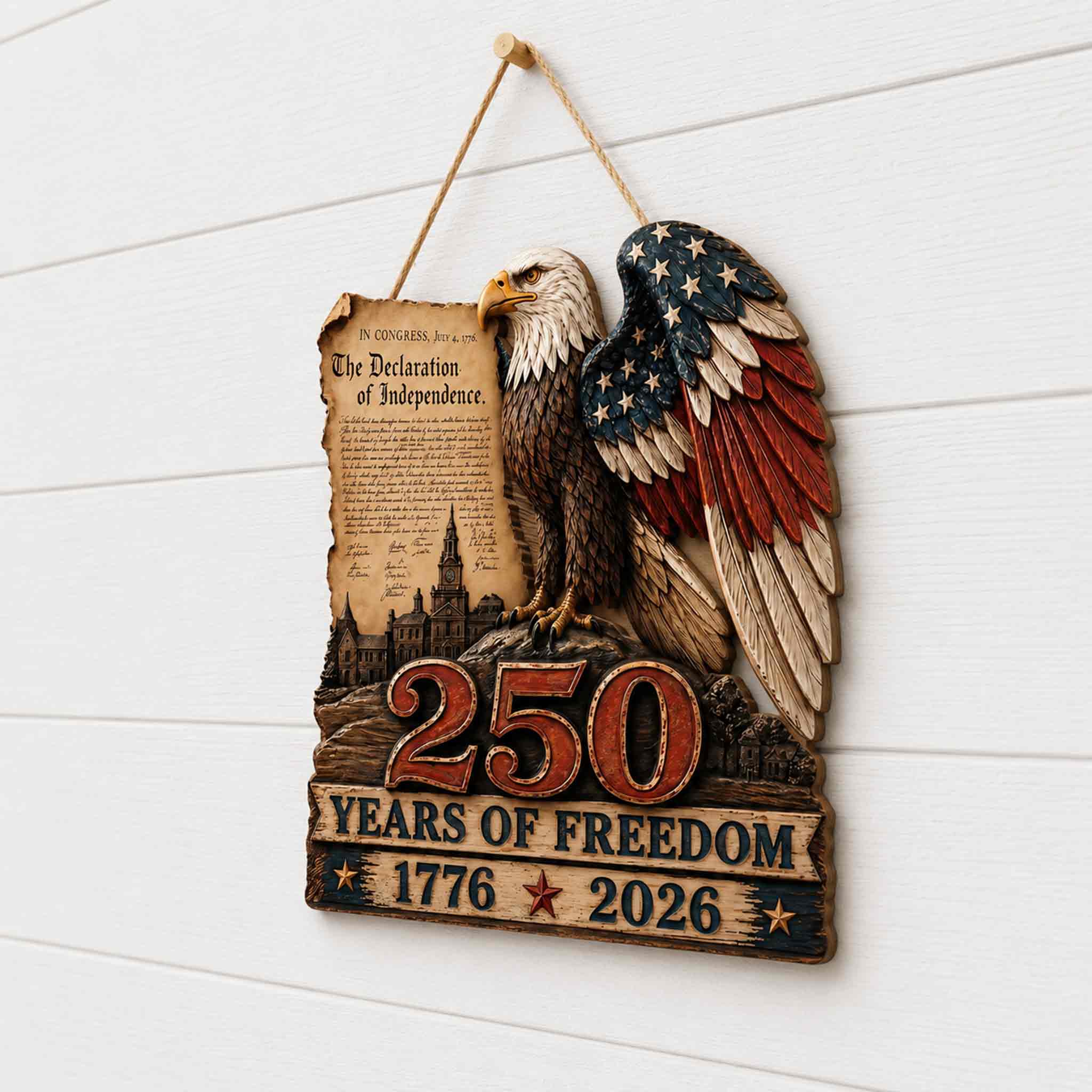 America 250 Wooden Sign Celebrating 250 Years of Freedom and Independence