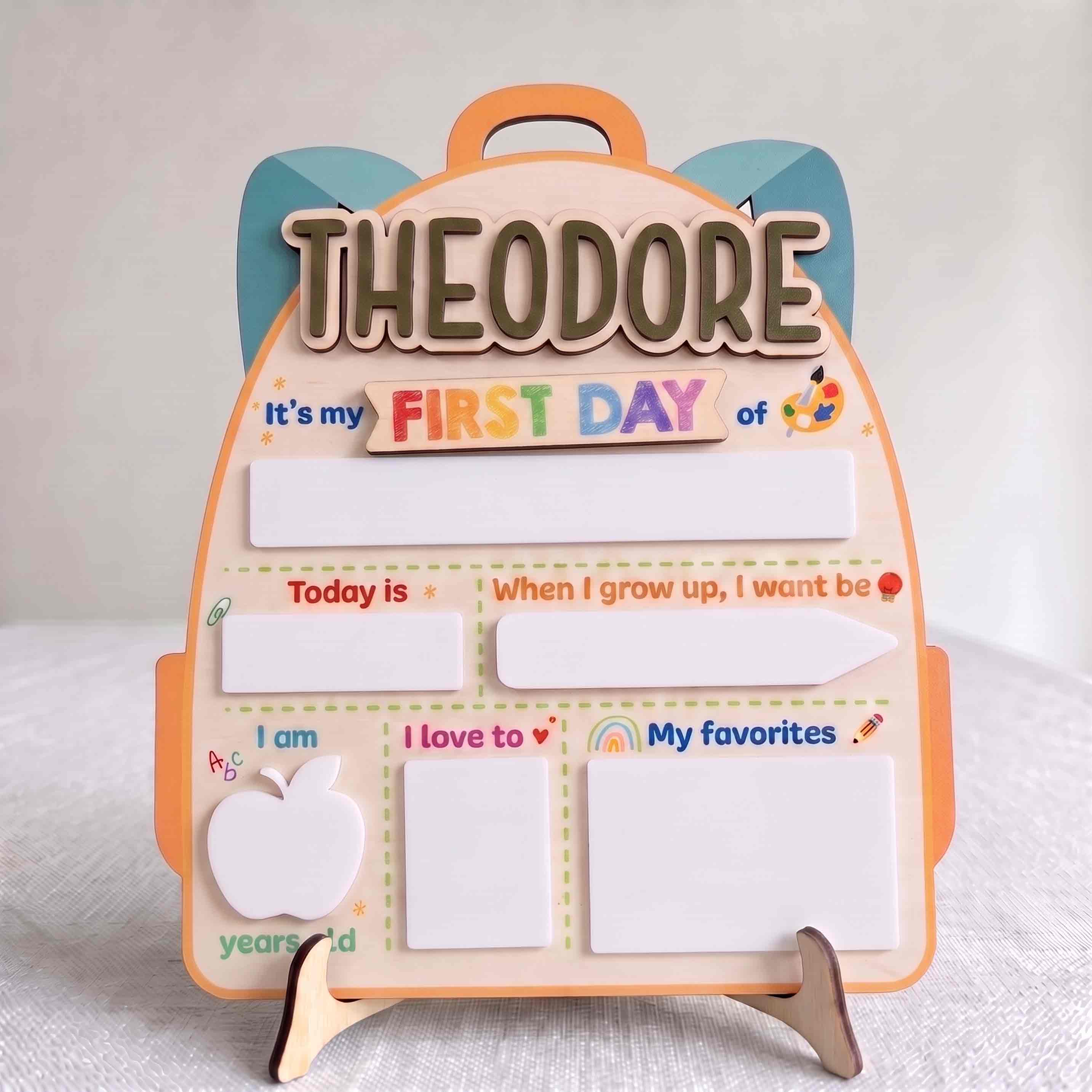 Personalized Backpack First Day School Board, Reusable Dry Erase Board, Back to School Sign