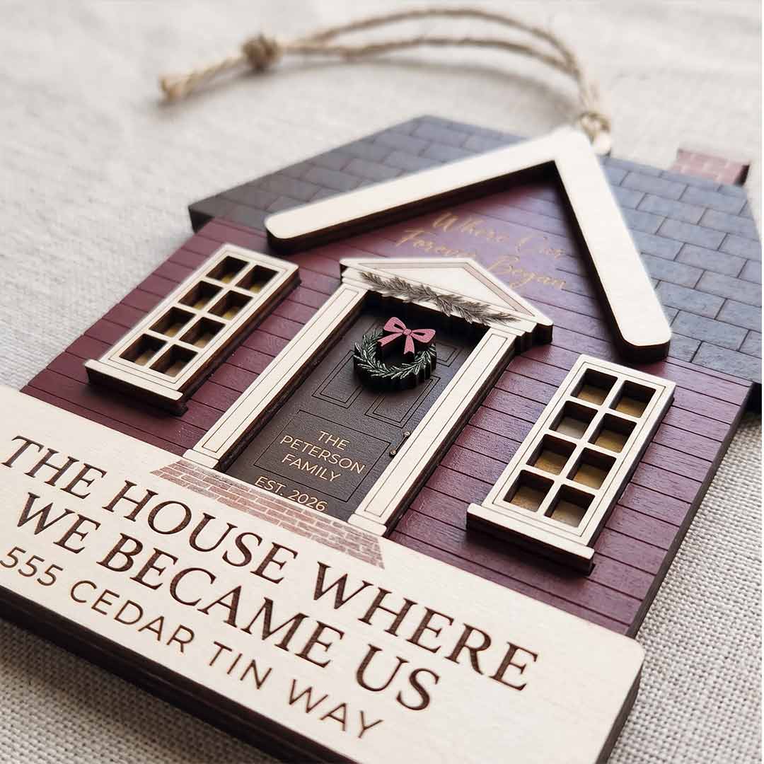 First Christmas in Our New Home Personalized New Home Custom Name Date Address Wooden Christmas