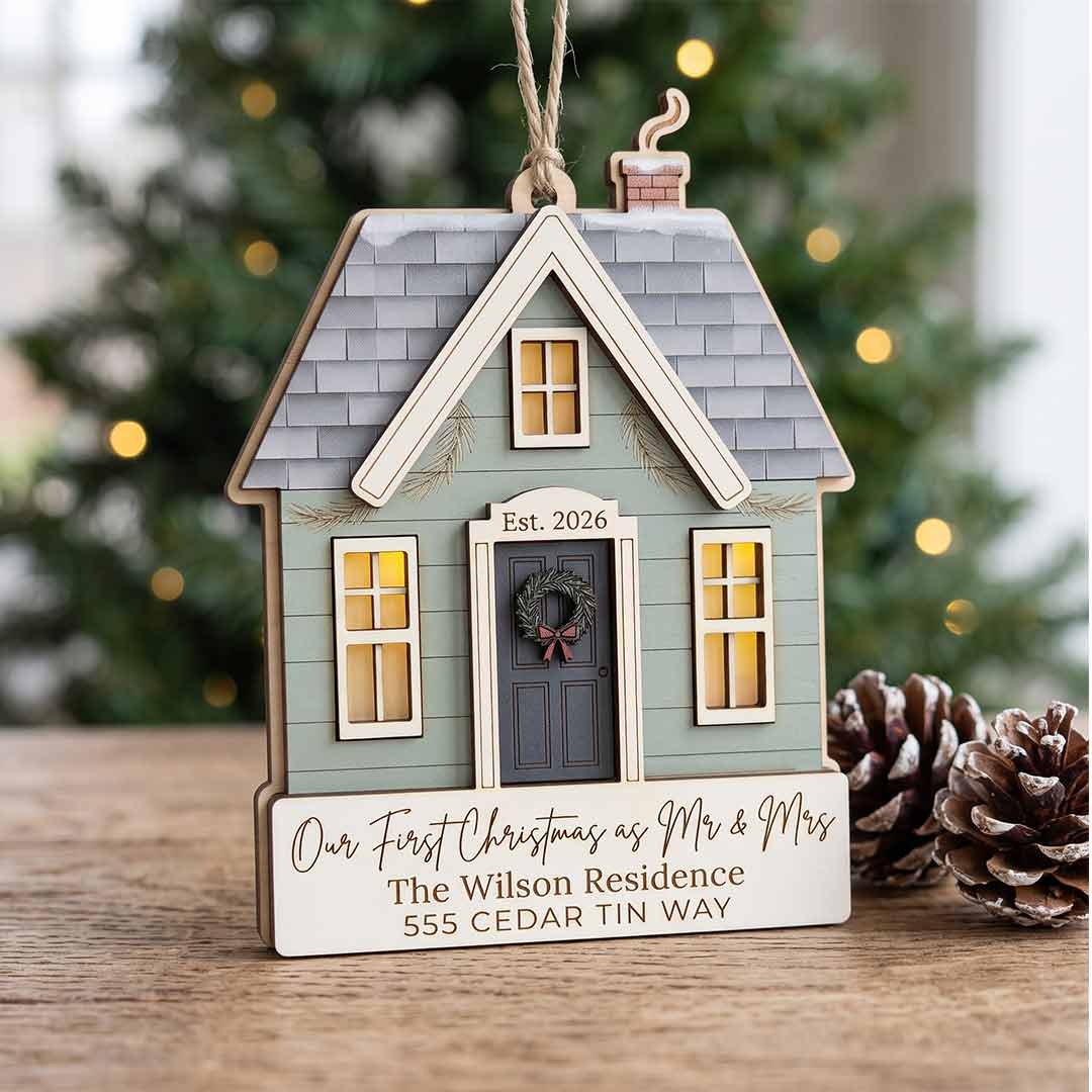 Personalized Our First Christmas As Mr And Mrs Custom Name Date Address Newlywed Gift Wooden Christmas Ornament