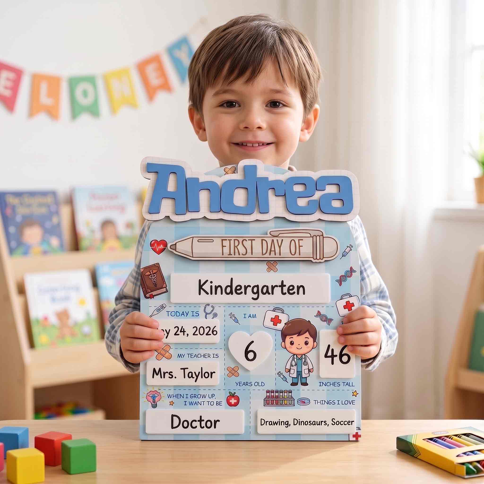 Personalized Doctor First Day School Board, Reusable Dry Erase Board, Back to School Sign