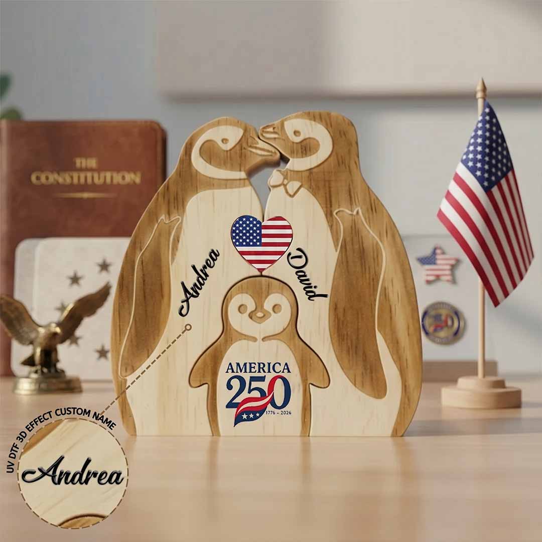 Personalized A250 Penguin 2,3,4,5 Pieces Family Edition Custom Wooden Puzzle