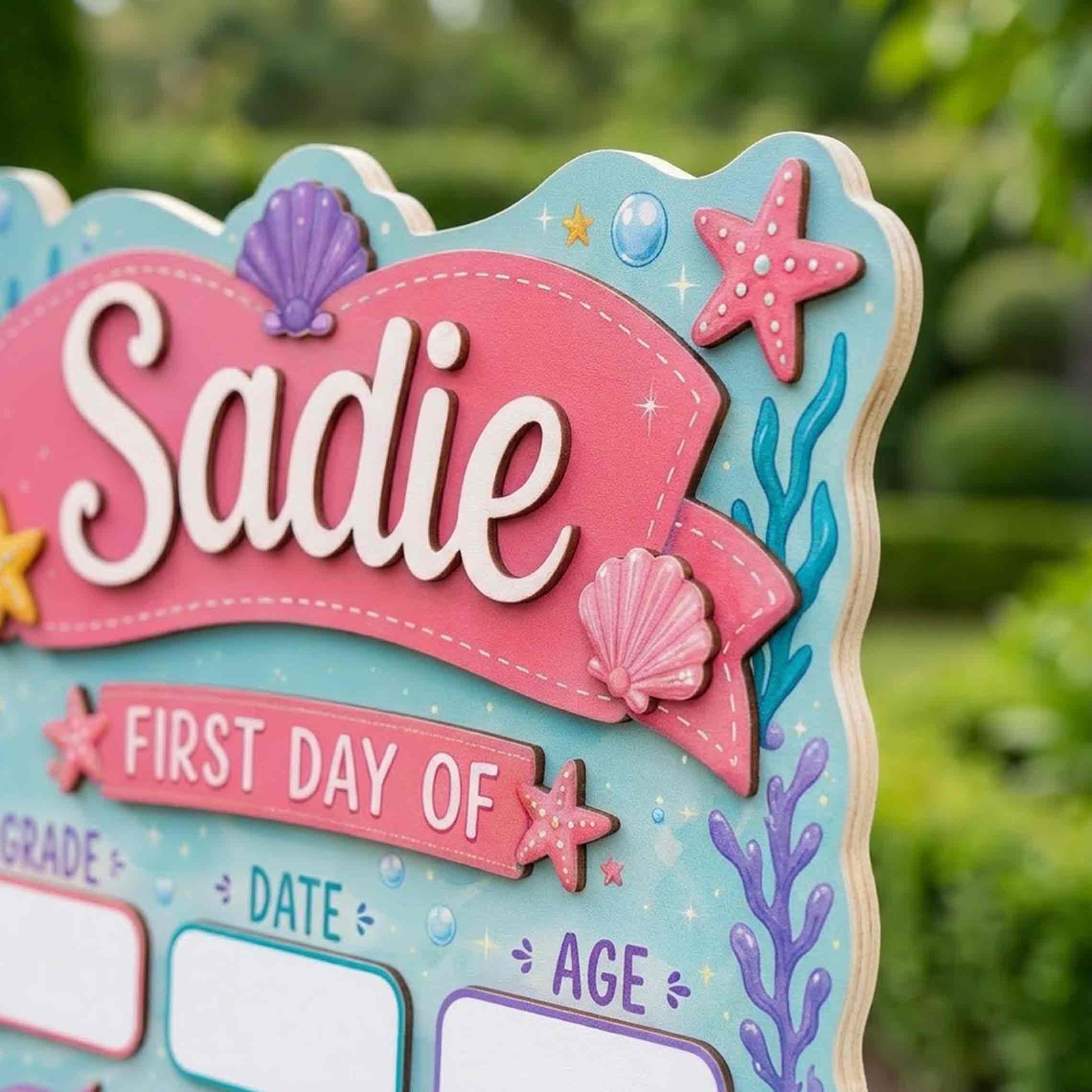 Personalized Mermaid Tail Theme First & Last Day School Sign, Reusable Dry Erase Board, Back to School Sign