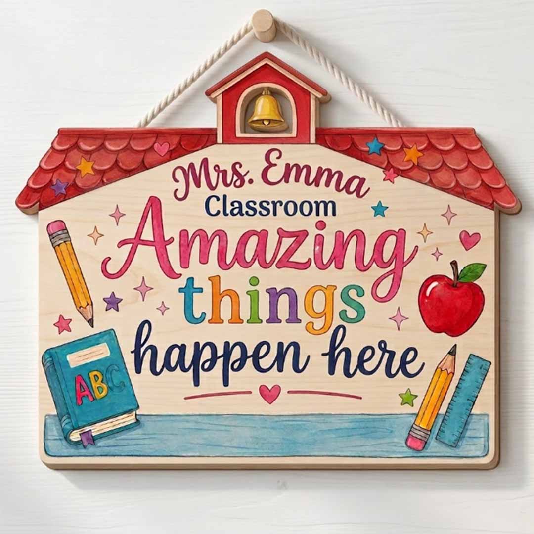 Personalized Teacher Name Wooden Sign Door Hanger Unique Welcome Classroom  Wooden Classroom Decor, Back to School Sign