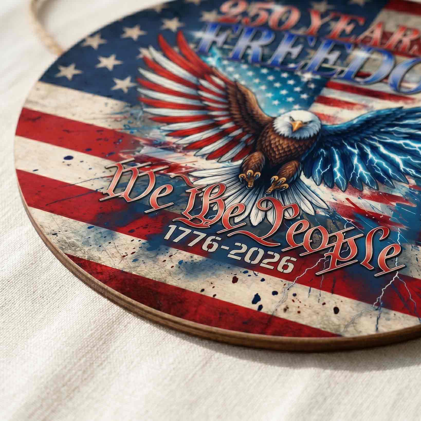 Patriotic Eagle Statue of Liberty America 250 Years of Freedom Wooden Sign