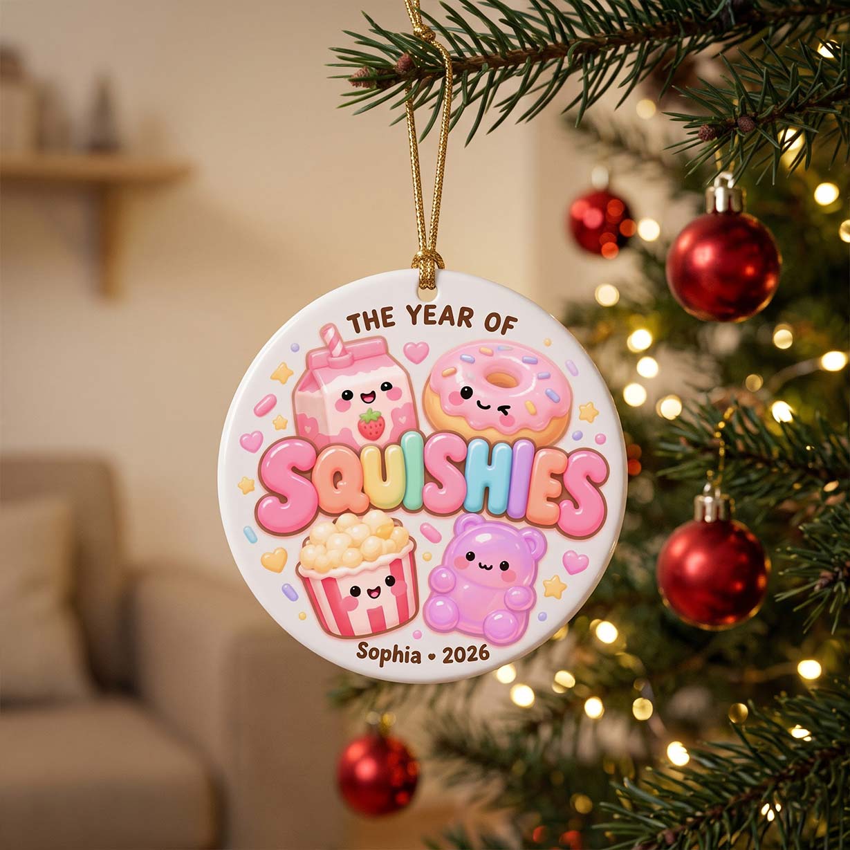 The Year of Squishies 2026 Custom Name Date Round Ceramic Christmas Ornament Cute Squishy Keepsake Gift