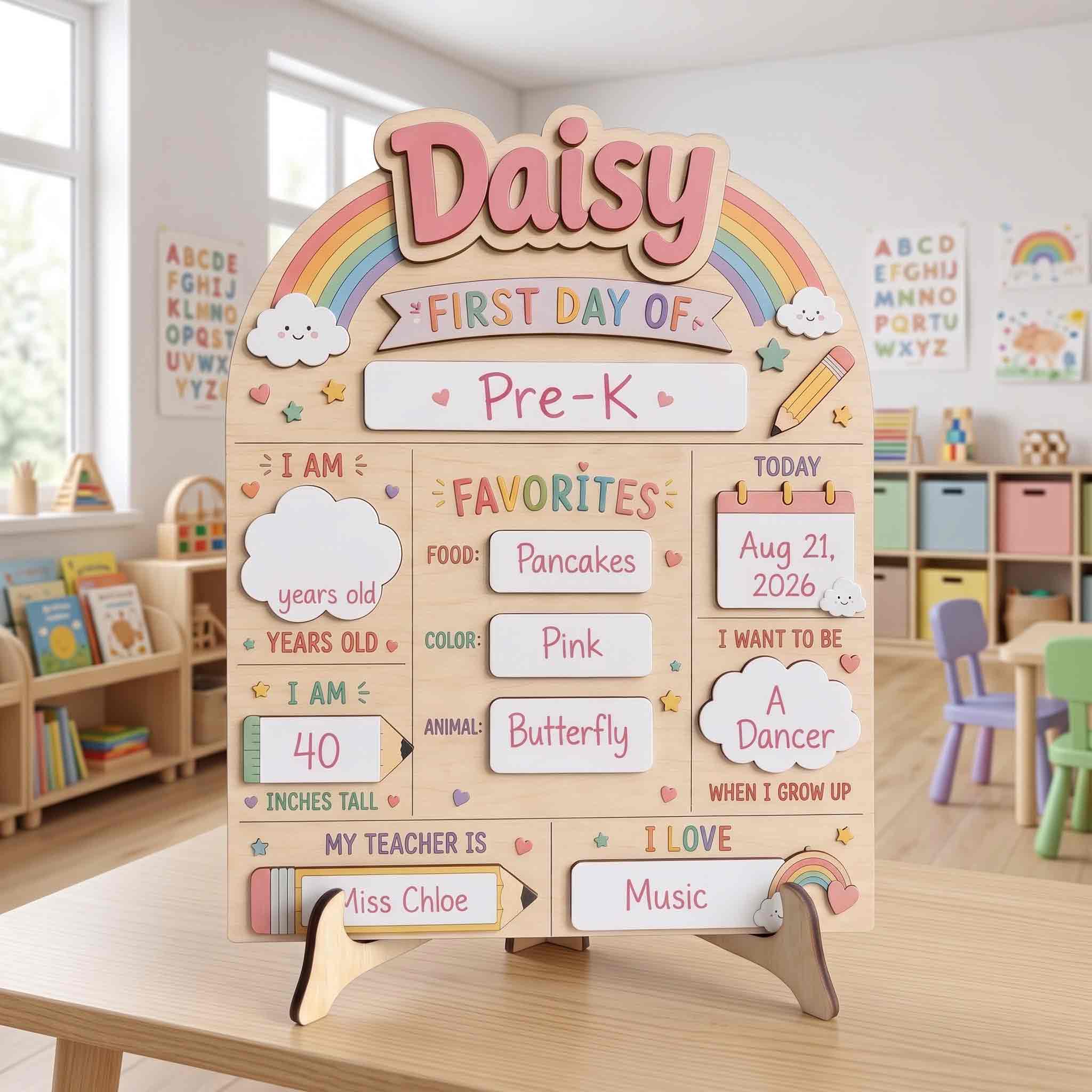 Personalized Cute Rainbow School First & Last Day School Sign, Reusable Dry Erase Board, Back to School Sign