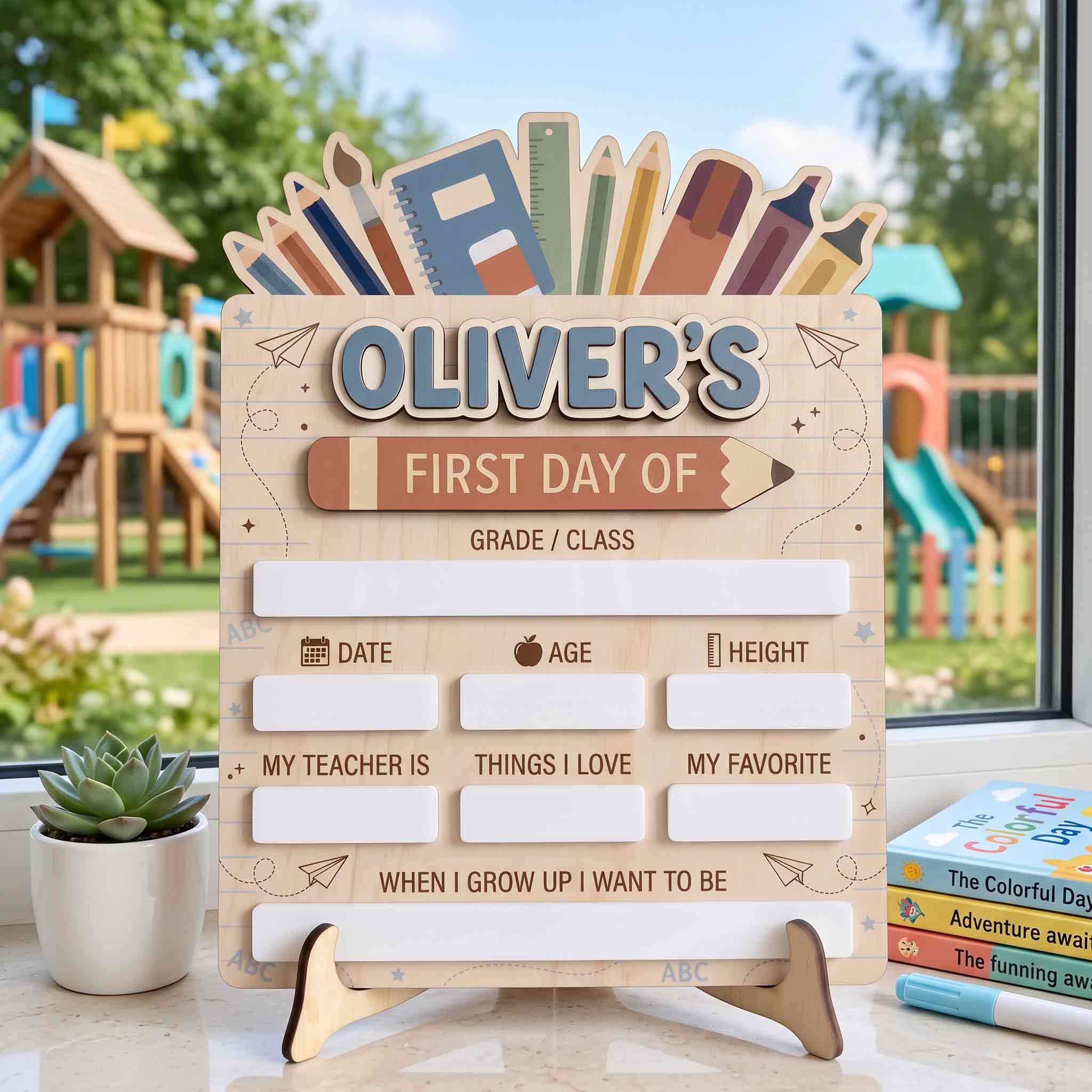 Personalized Stationery Bundle First & Last Day School Sign, Reusable Dry Erase Board, Back to School Sign
