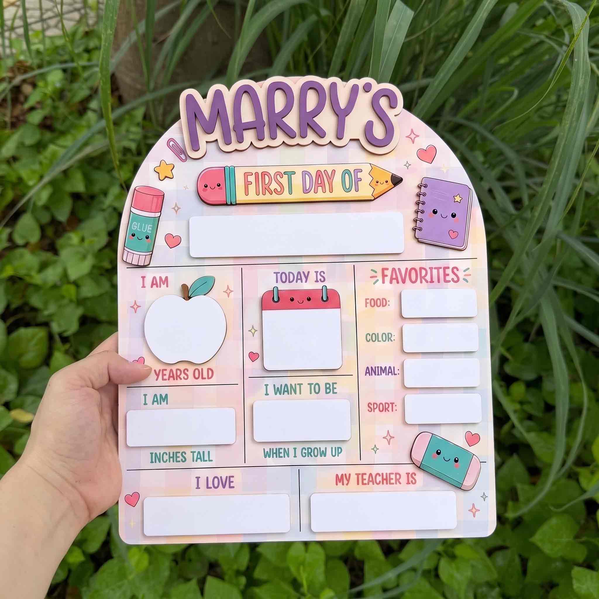 Personalized Kawaii Classroom Theme First & Last Day School Sign, Reusable Dry Erase Board, Back to School Sign