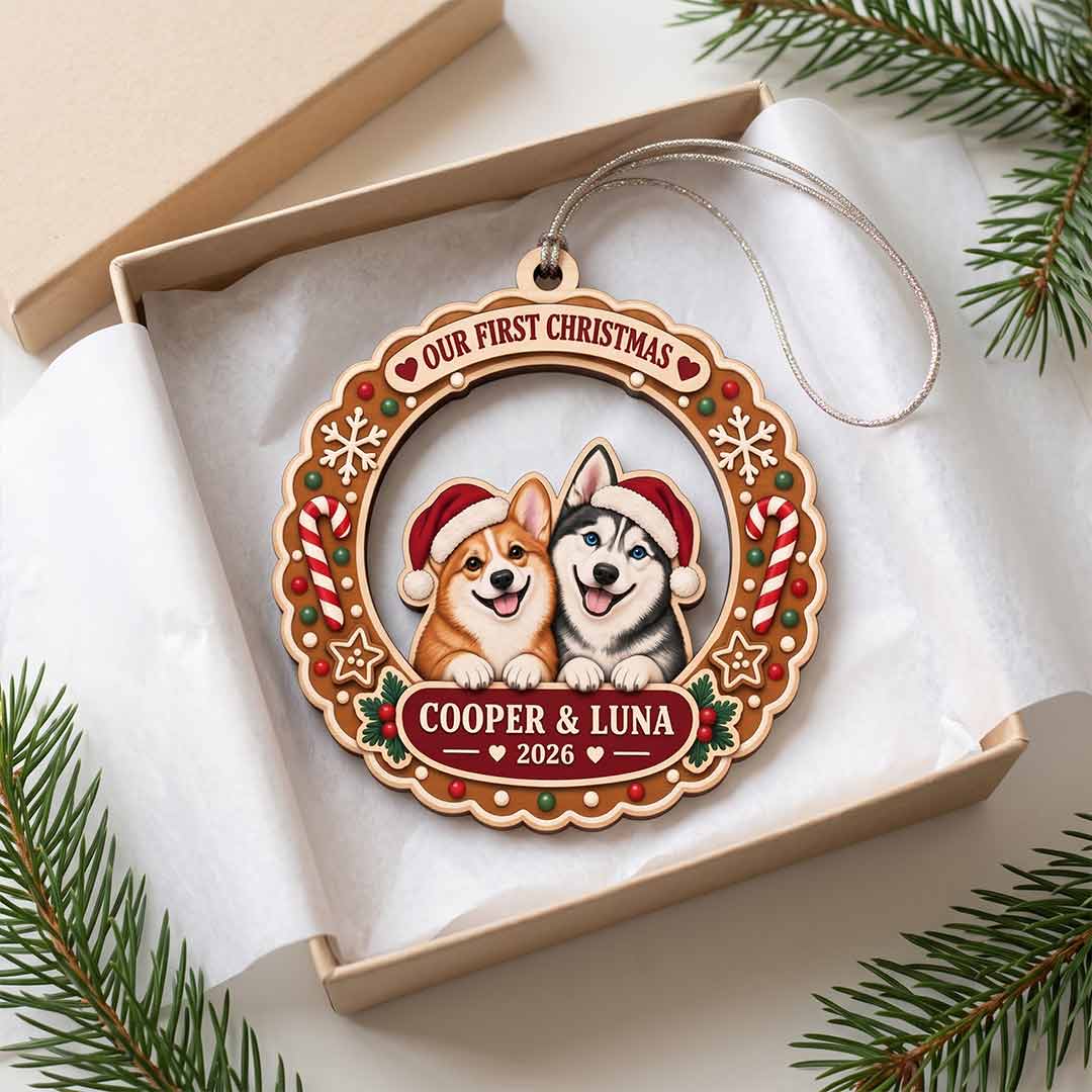 Multi Pet Christmas Wreath Personalized Dog Cat Breeds Custom Name Wooden Ornament