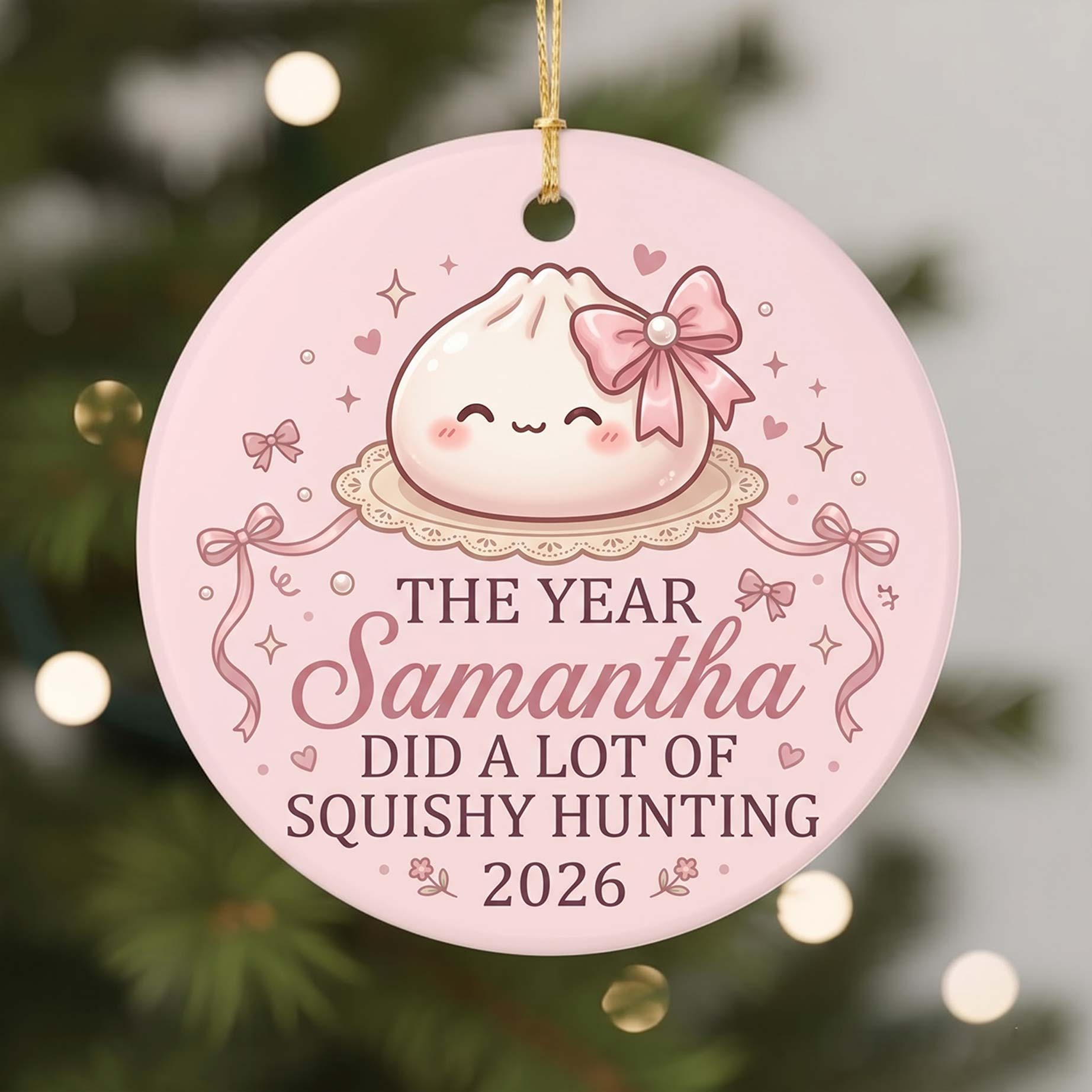 Squishy Hunting 2026 Custom Name Date Round Ceramic Christmas Ornament Cute Squishy Christmas Gift