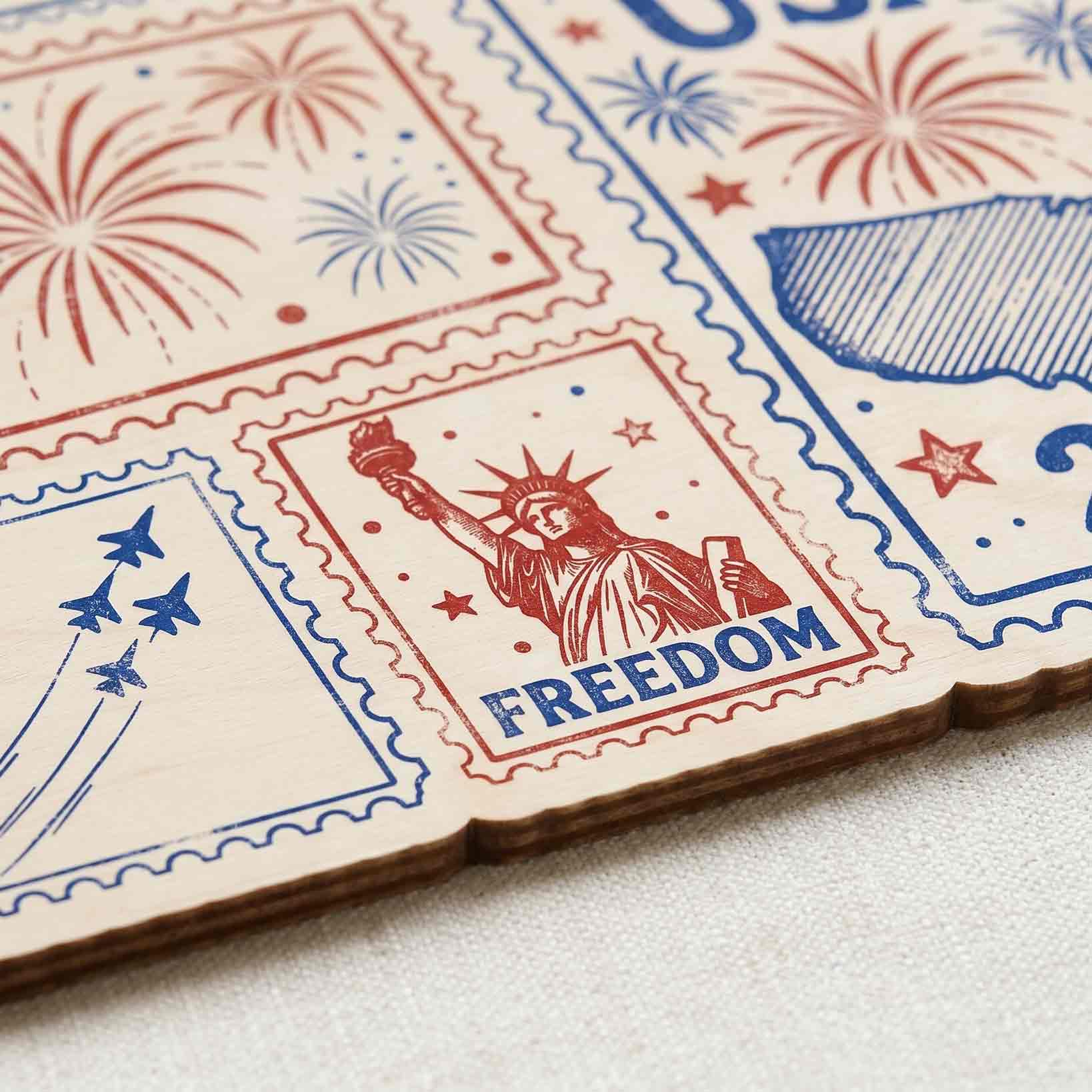 USA 250 Retro Stamp Style Wooden Sign 1776-2026