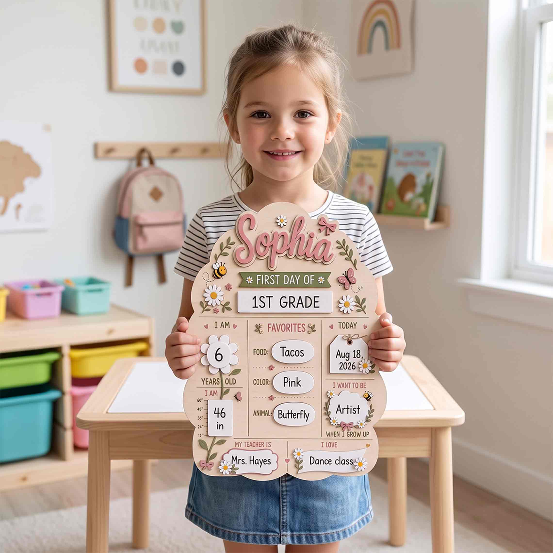 Personalized Cottage Floral Garden First & Last Day School Sign, Reusable Dry Erase Board, Back to School Sign