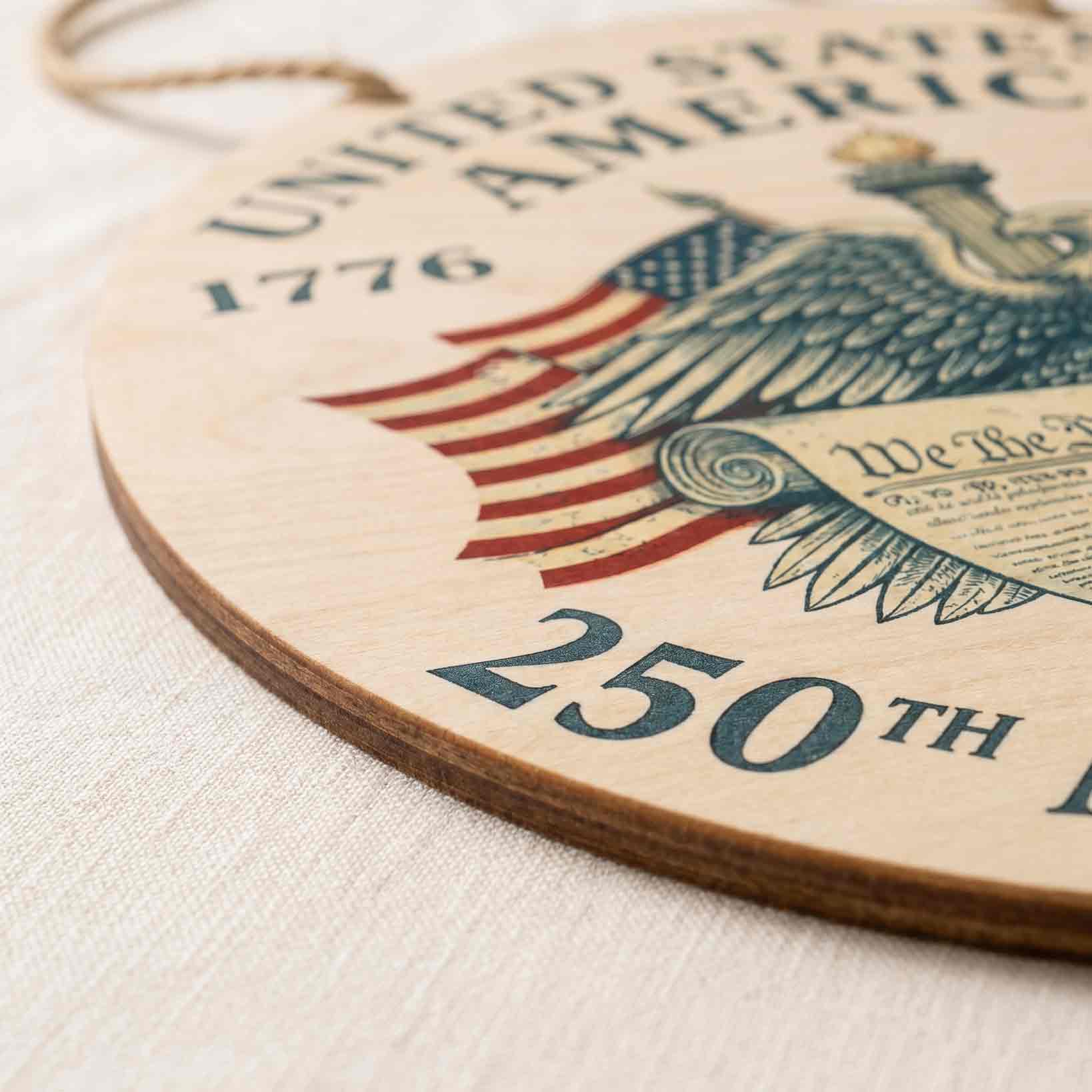 United States 250th Anniversary Wooden Sign Patriotic Eagle Decor