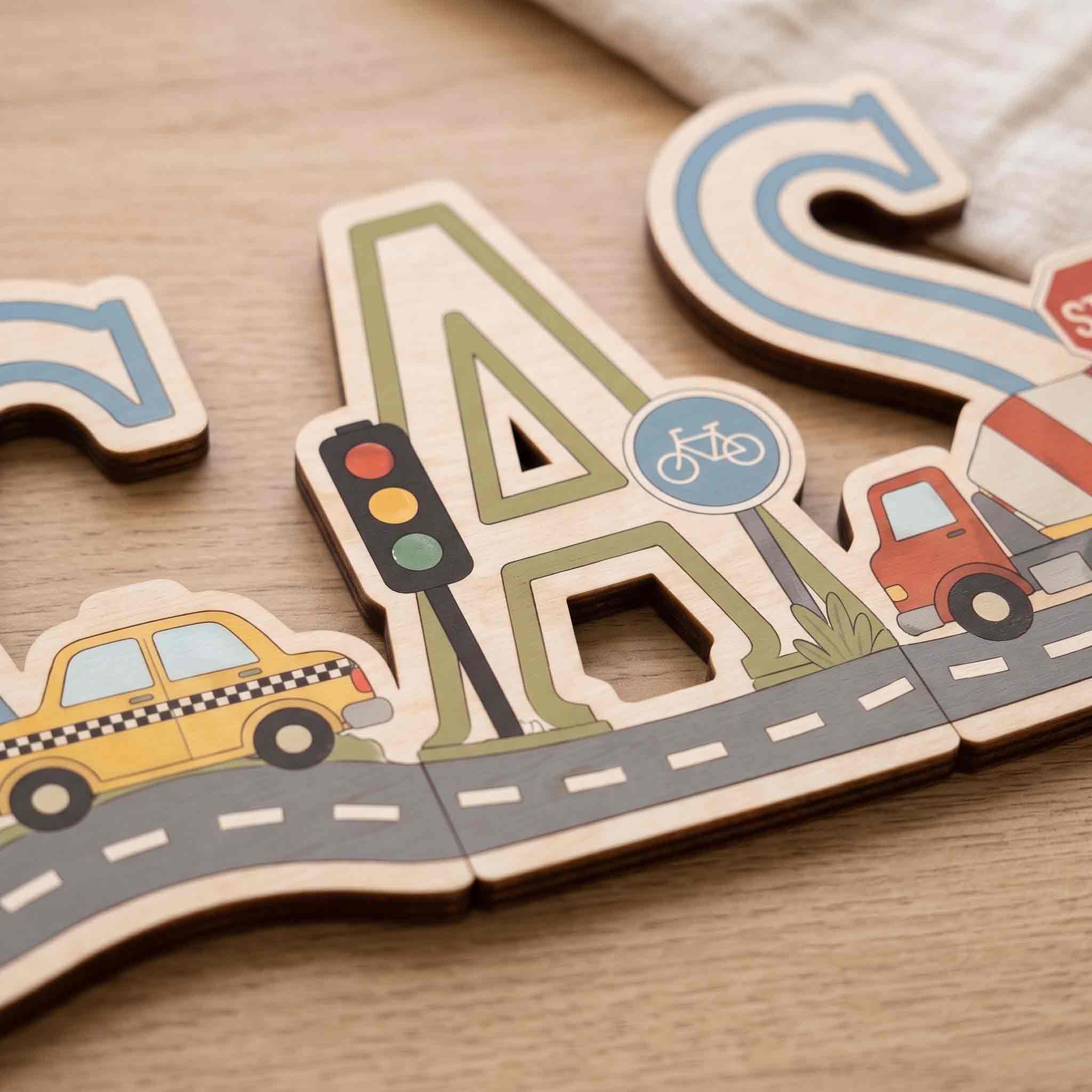 Personalized City Transportation Nursery Name Wooden Sign