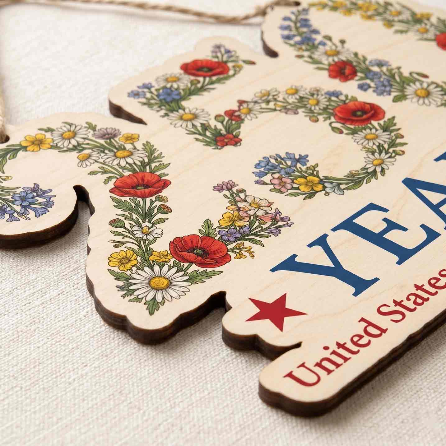 America 250 Years Wildflower Wooden Sign United States Anniversary Decor