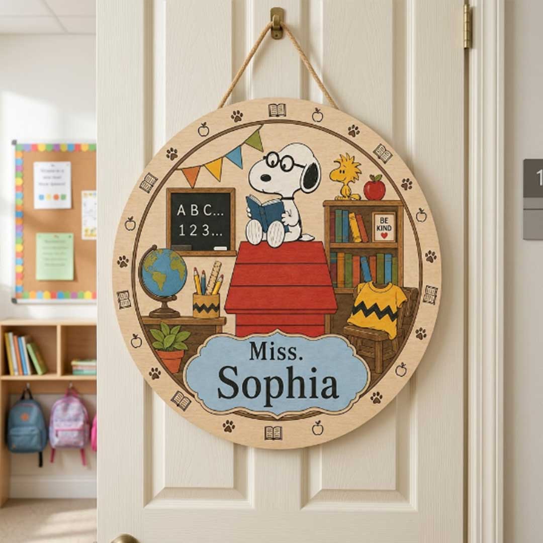 Personalized Teacher Name Wooden Sign Door Hanger Cute Classroom Vibes Wooden Classroom Decor, Back to School Sign