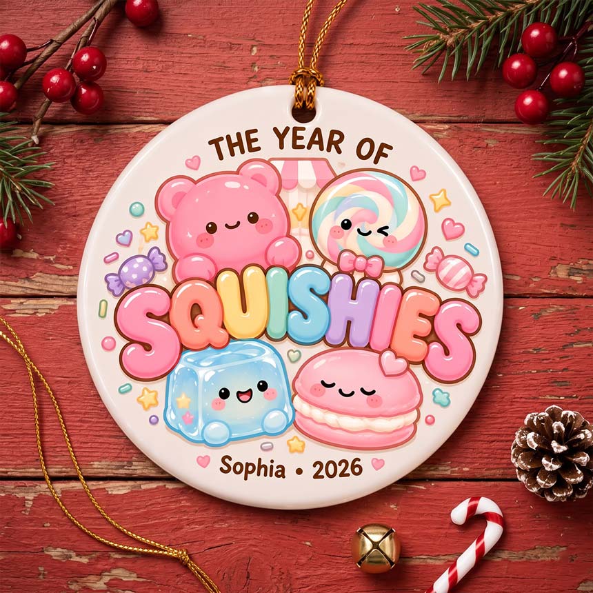 The Year of Squishies 2026 Custom Name Date Round Ceramic Christmas Ornament Squishy Collector Gift