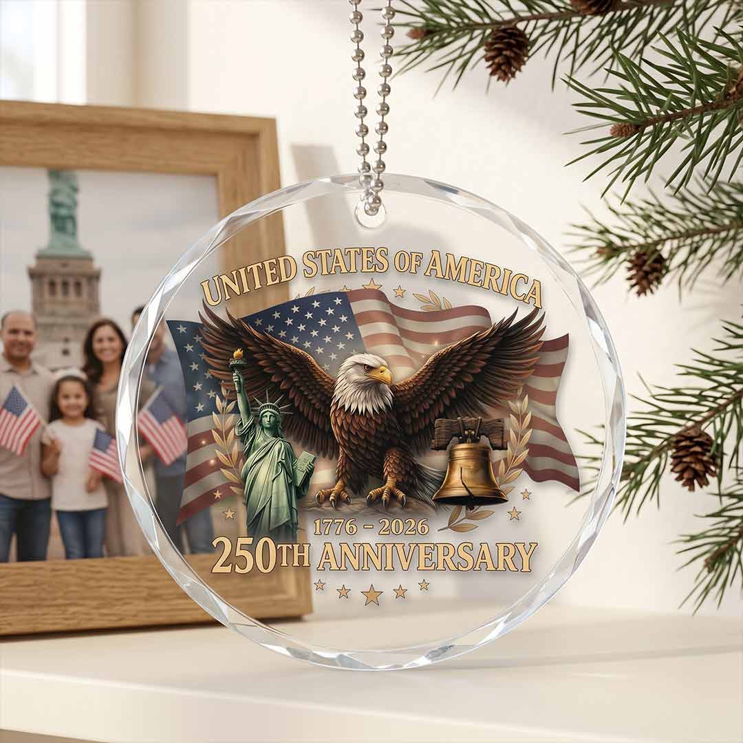 America's 250th Patriotic Freedom Celebration United States Heritage Patriotic Keepsake Round Glass Christmas Ornament for American Pride