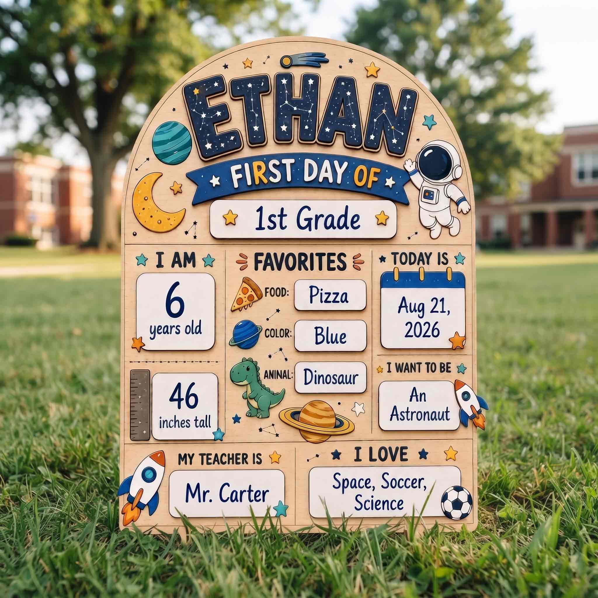 Personalized Outer Space First Day School Board, Reusable Dry Erase Board, Back to School Sign