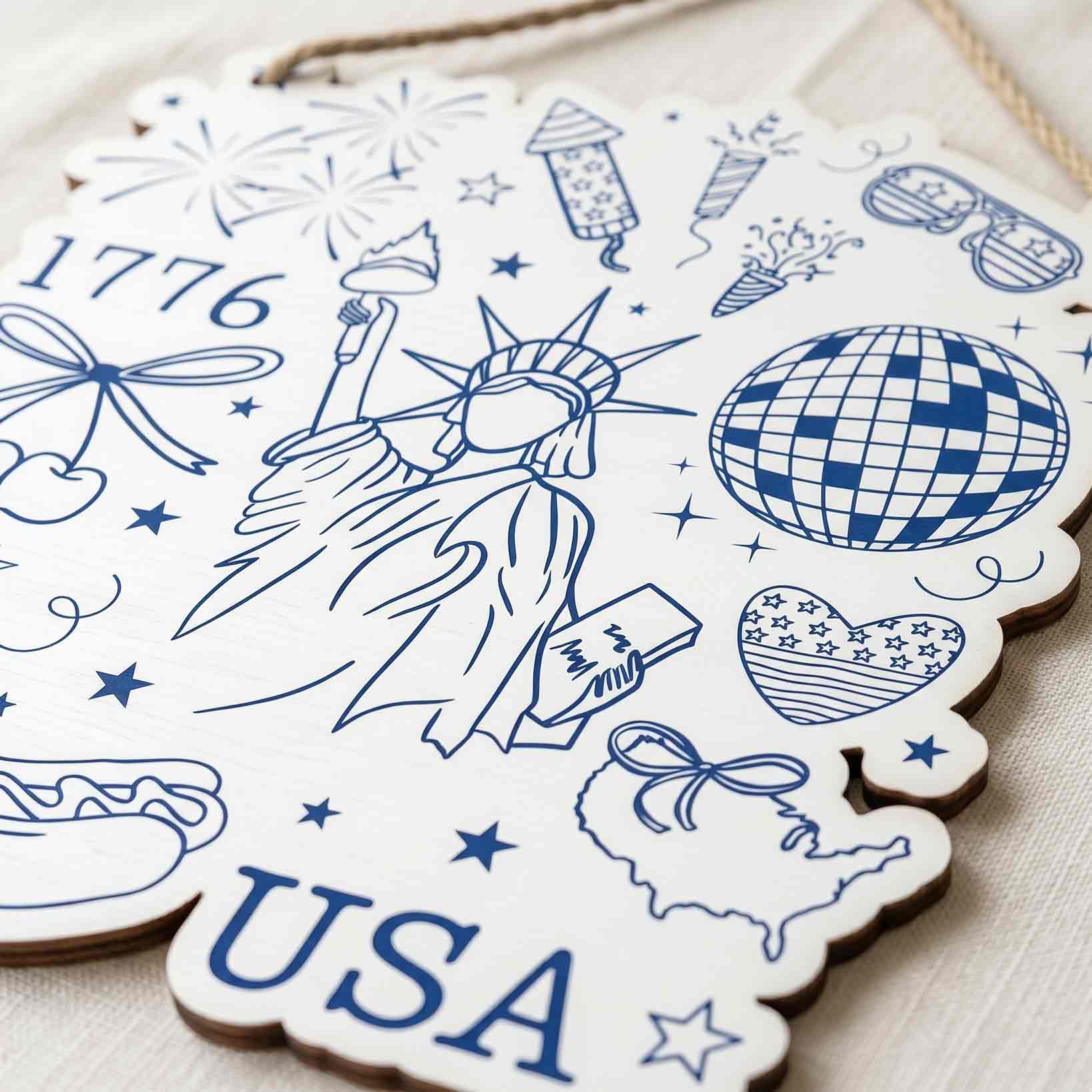 Doodle America 1776 4th of July Patriotic Wooden Sign