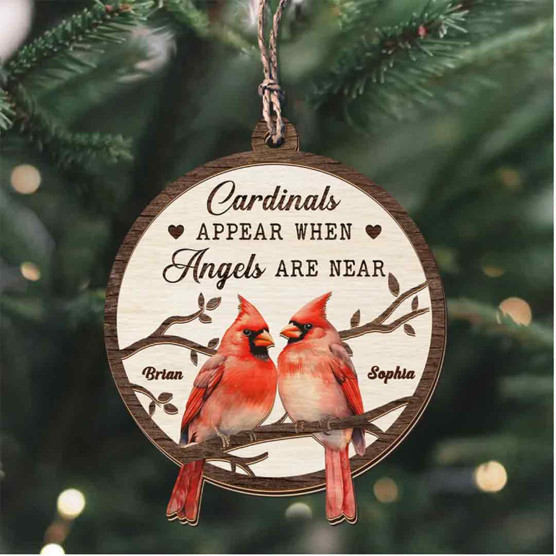 In Loving Memory Cardinals Personalized Custom Name Memorial 2-Layer Wooden Christmas Ornament for Loss of Loved One