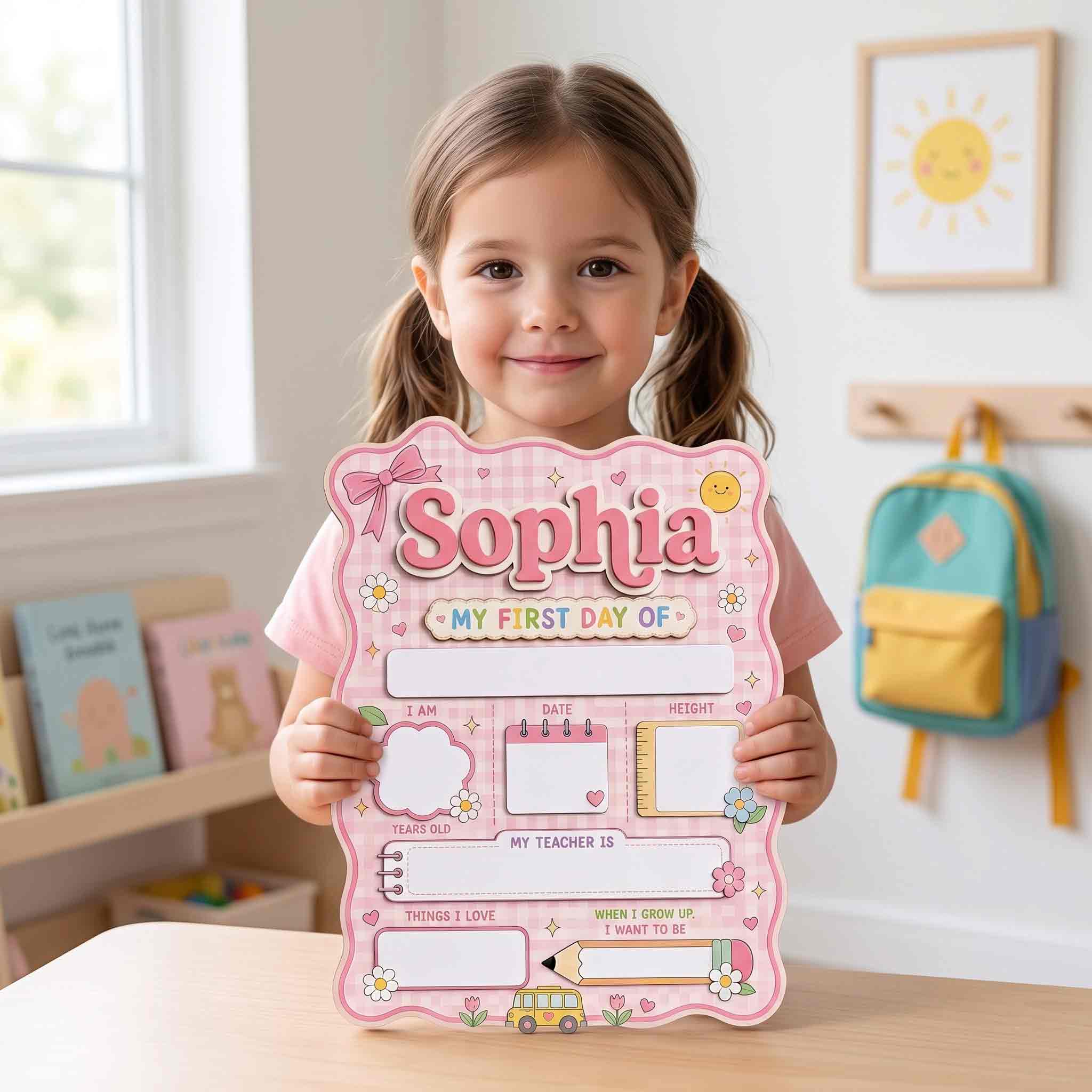Personalized Girly School Theme First & Last Day School Sign, Reusable Dry Erase Board, Back to School Sign