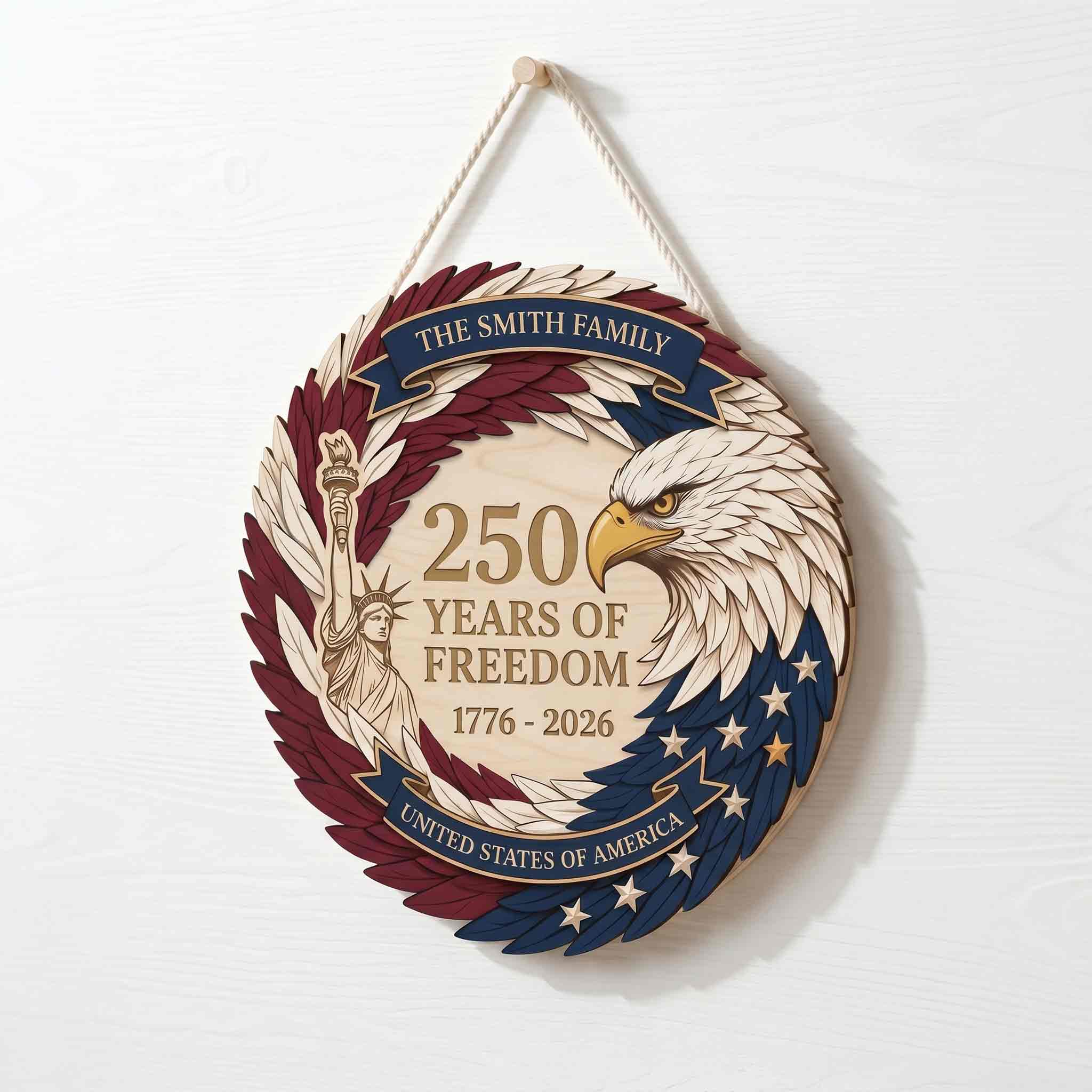 Personalized America 250 Wooden Sign Celebrating 250 Years of Freedom