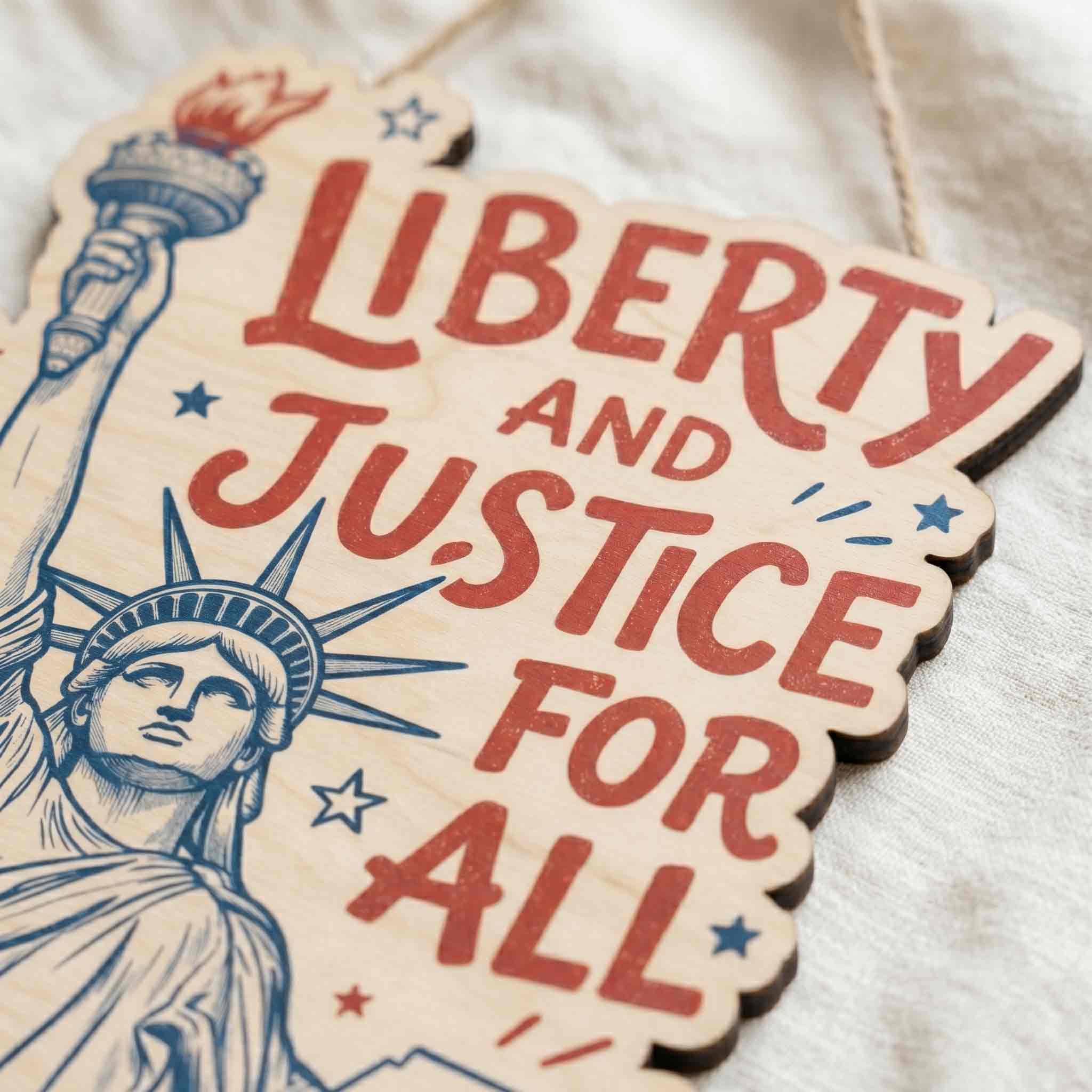 Liberty and Justice for All  America 250th Anniversary Wooden Sign
