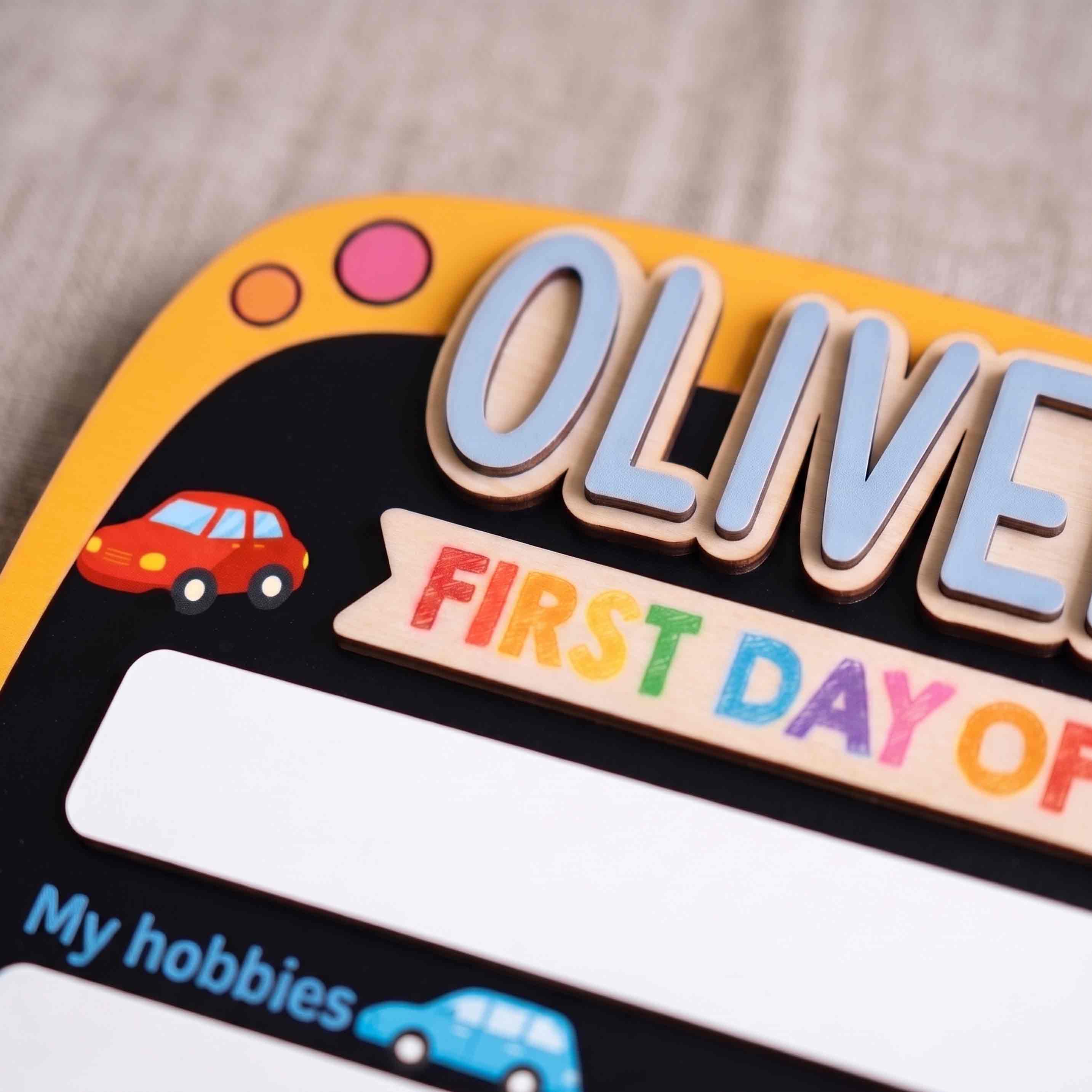 Personalized Car First Day School Board, Reusable Dry Erase Board, Back to School Sign