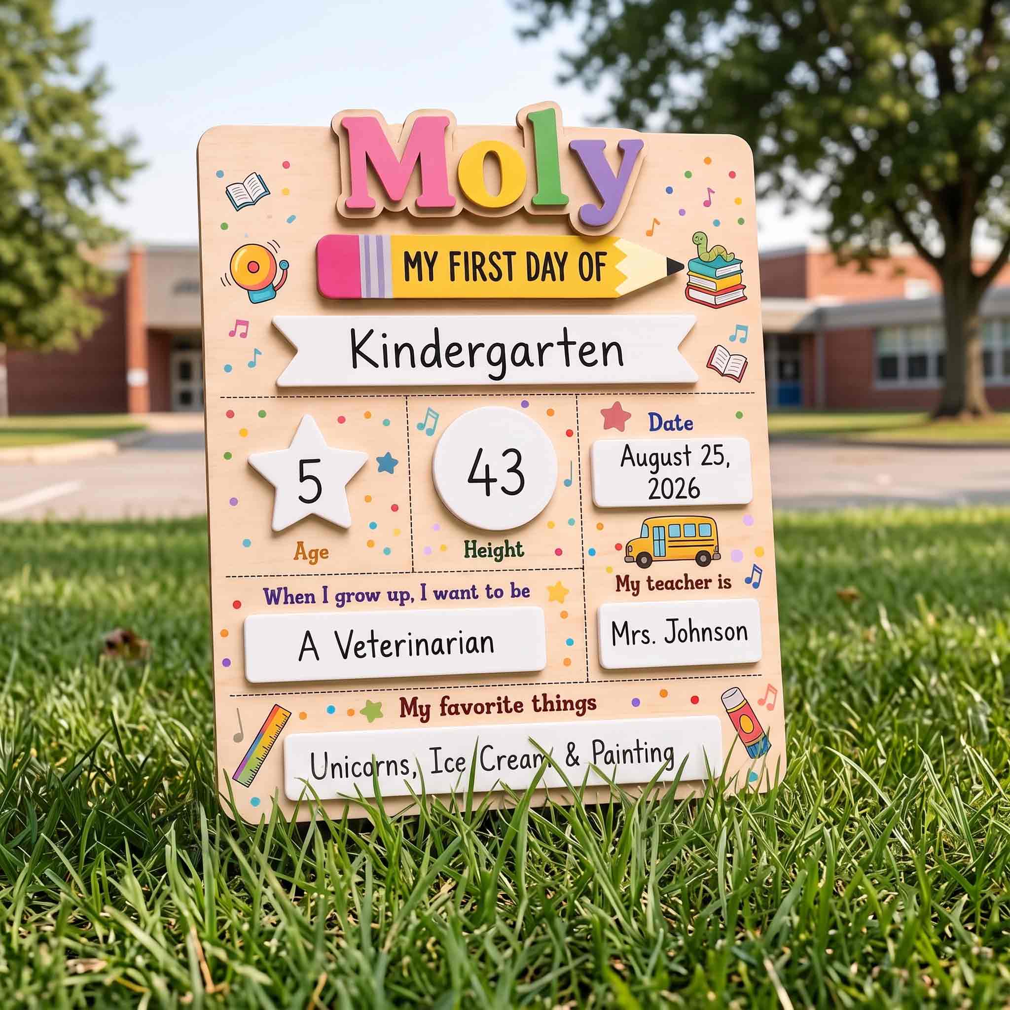 Personalized Playful School Icons First & Last Day School Sign, Reusable Dry Erase Board, Back to School Sign