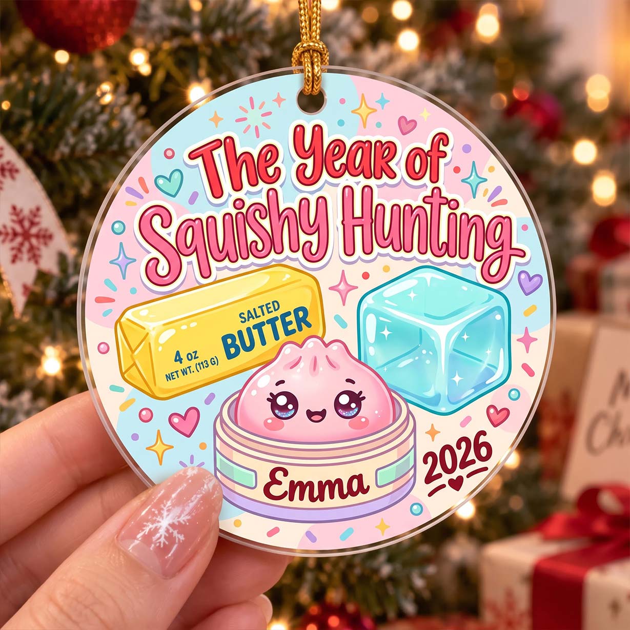 Pastel Squishy Hunting Butter Ice Cube Custom Name Date Acrylic Christmas Ornament Squishy