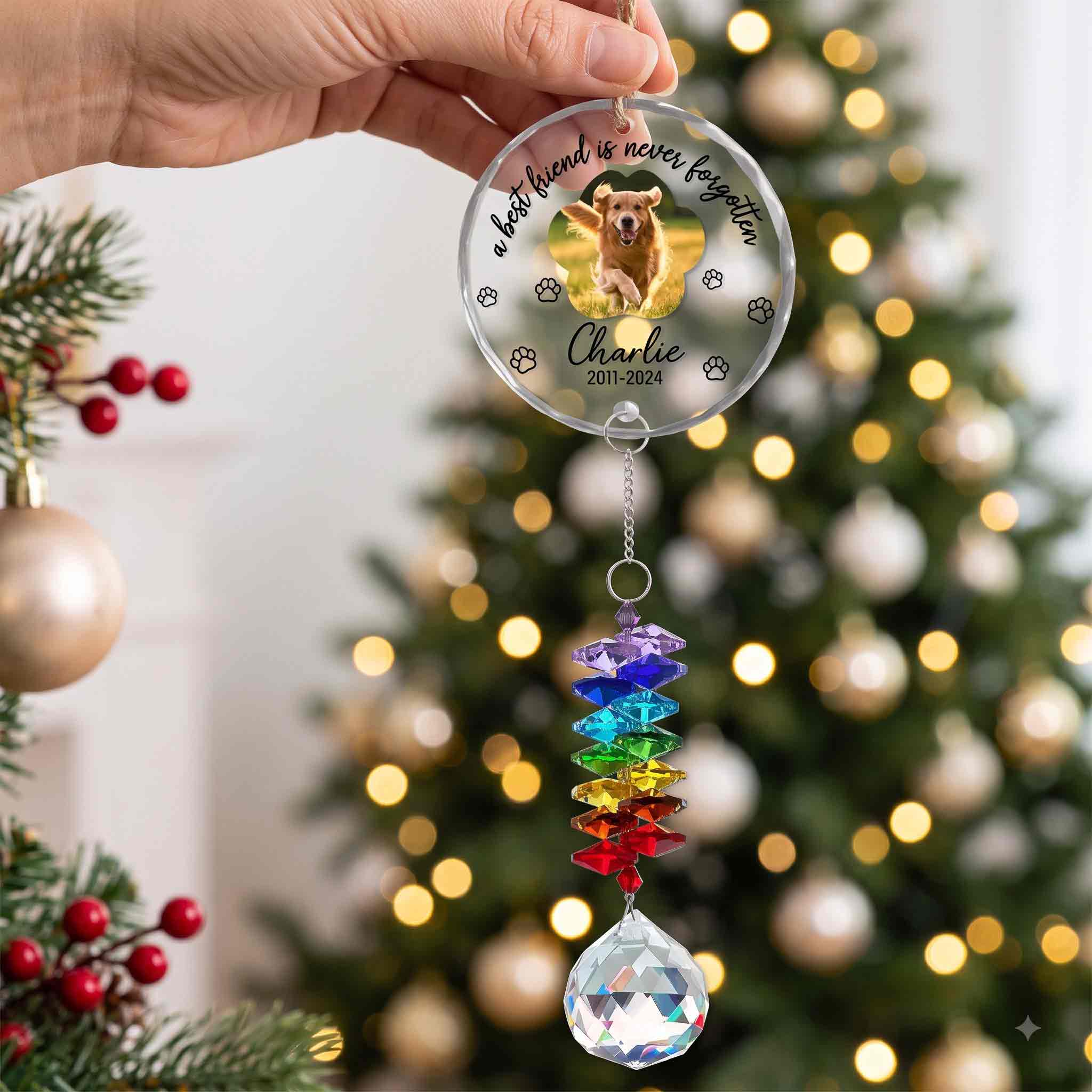Round Glass Ornament With Crystal Charm