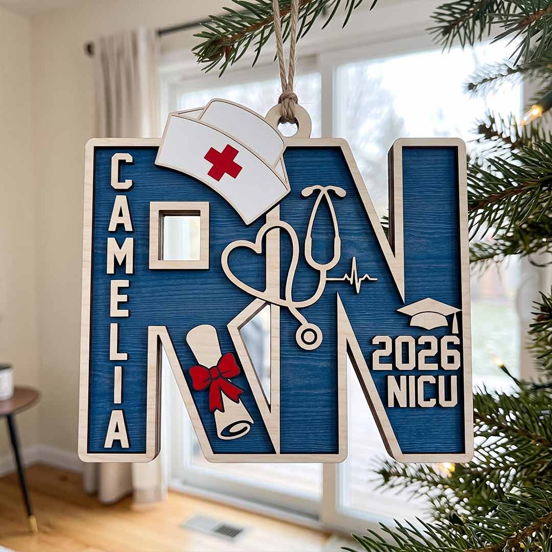 NICU Registered Nurse Custom Name Date Nurse 2-Layer Wooden Ornament