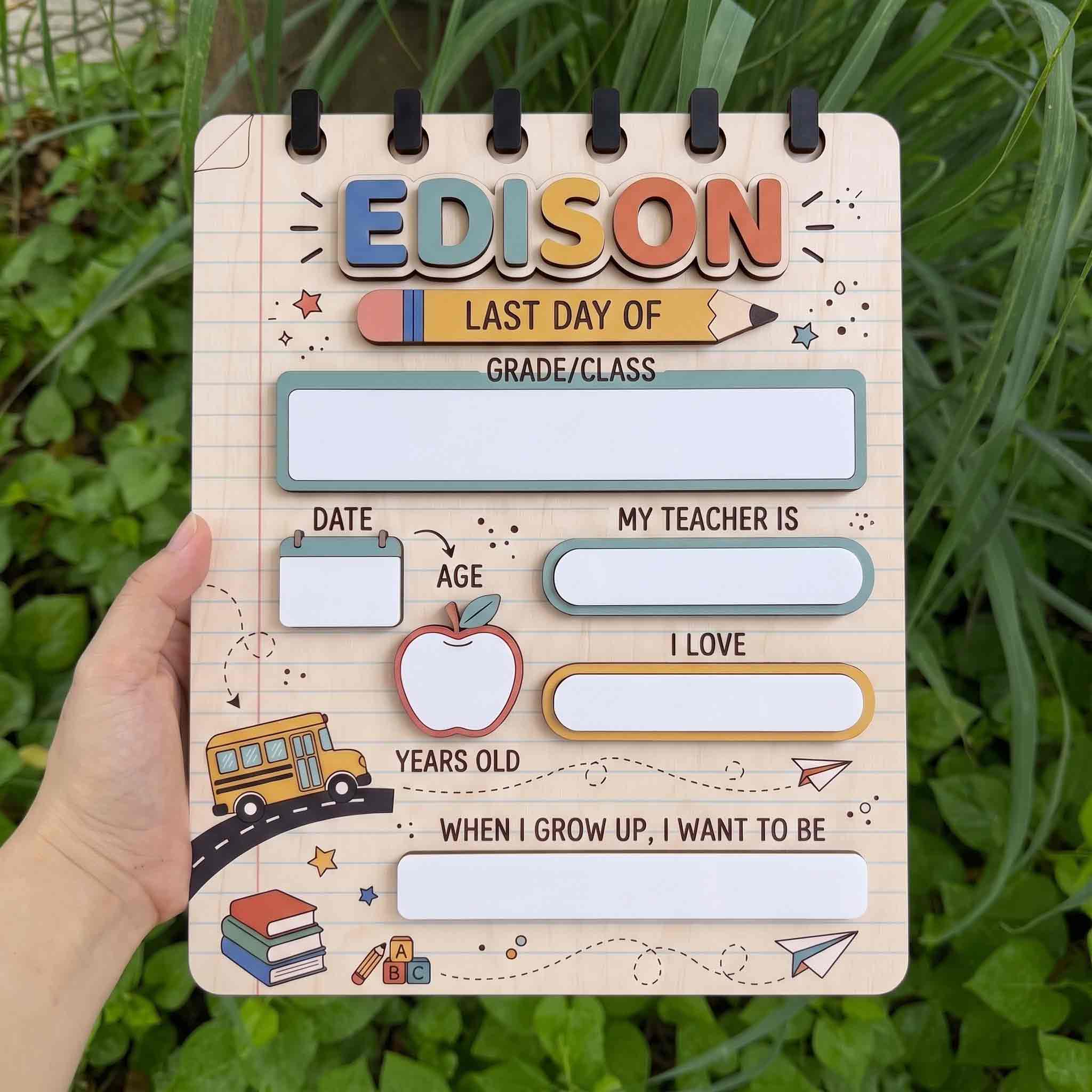 Personalized Notebook Paper First & Last Day School Sign, Reusable Dry Erase Board, Back to School Sign