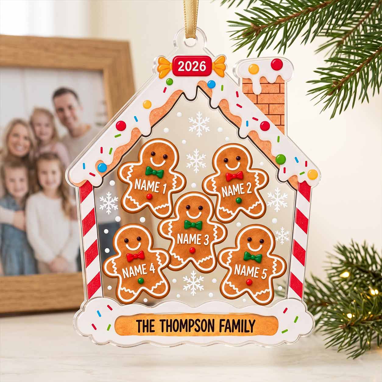 Gingerbread House Family Christmas 2026 Custom Family Name Names Family Keepsake Acrylic Christmas Ornament
