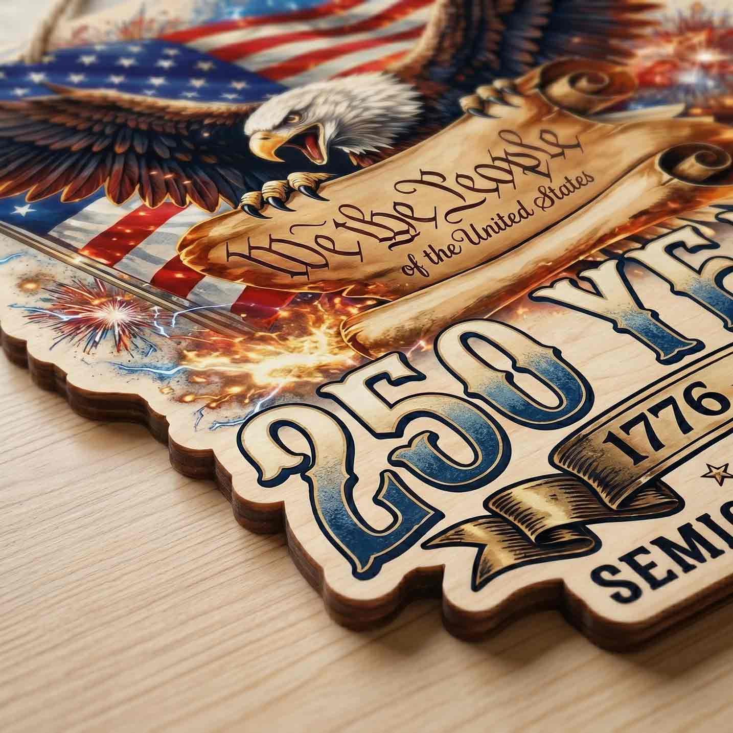 United States We The People America 250 Patriotic Eagle Decor Wooden Sign