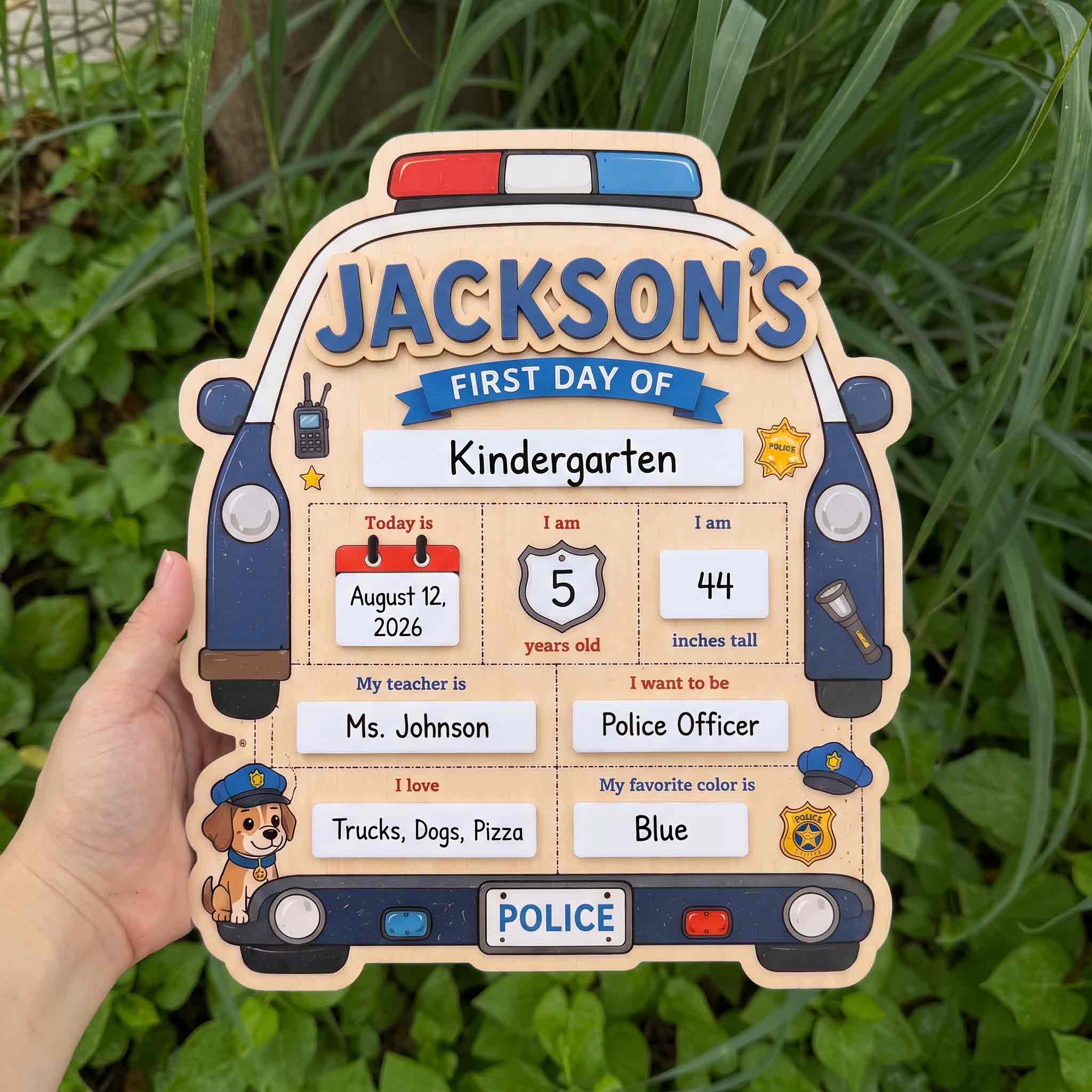 Personalized Police Car Theme First & Last Day School Sign, Reusable Dry Erase Board, Back to School Sign