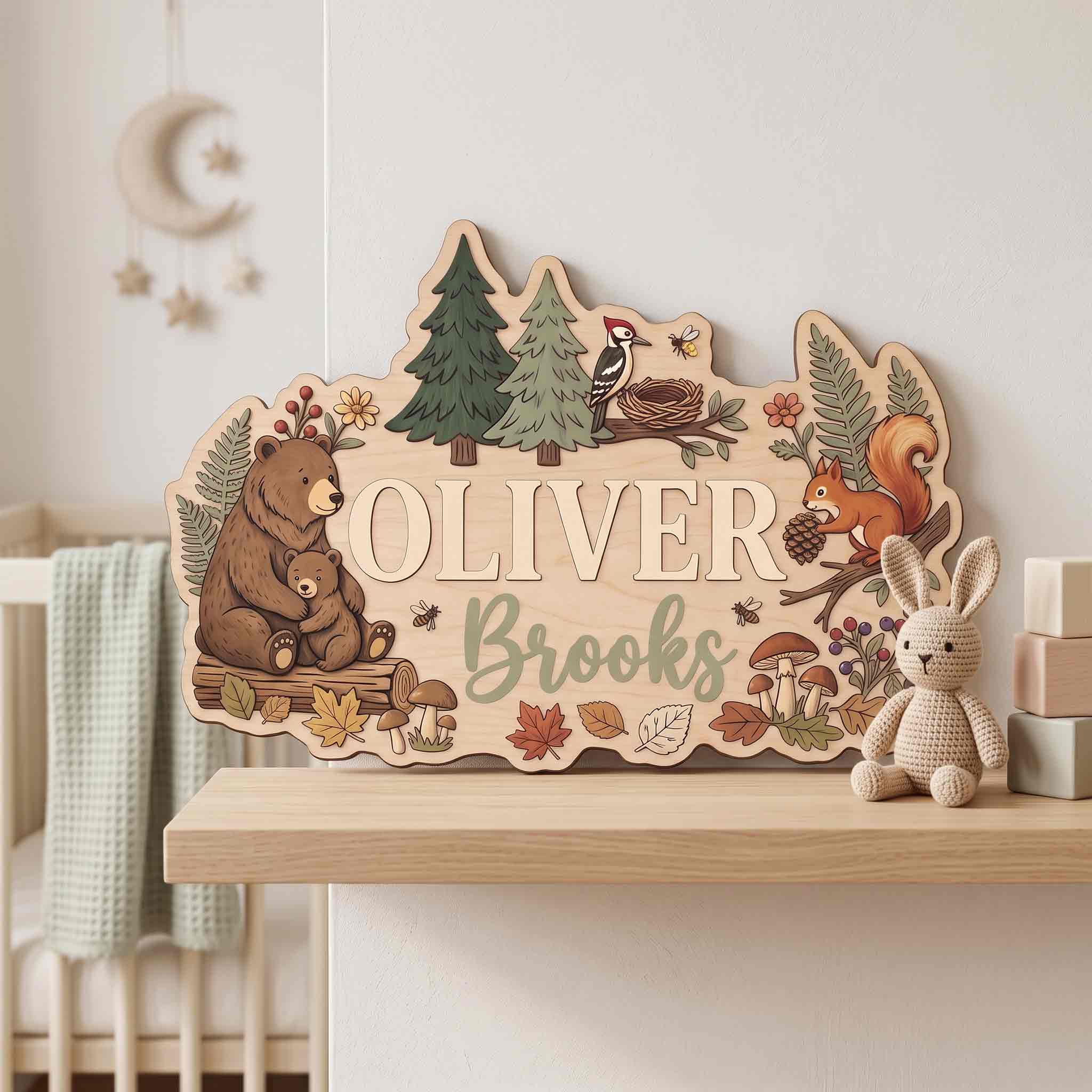 Personalized Woodland Animals Name Wooden Sign