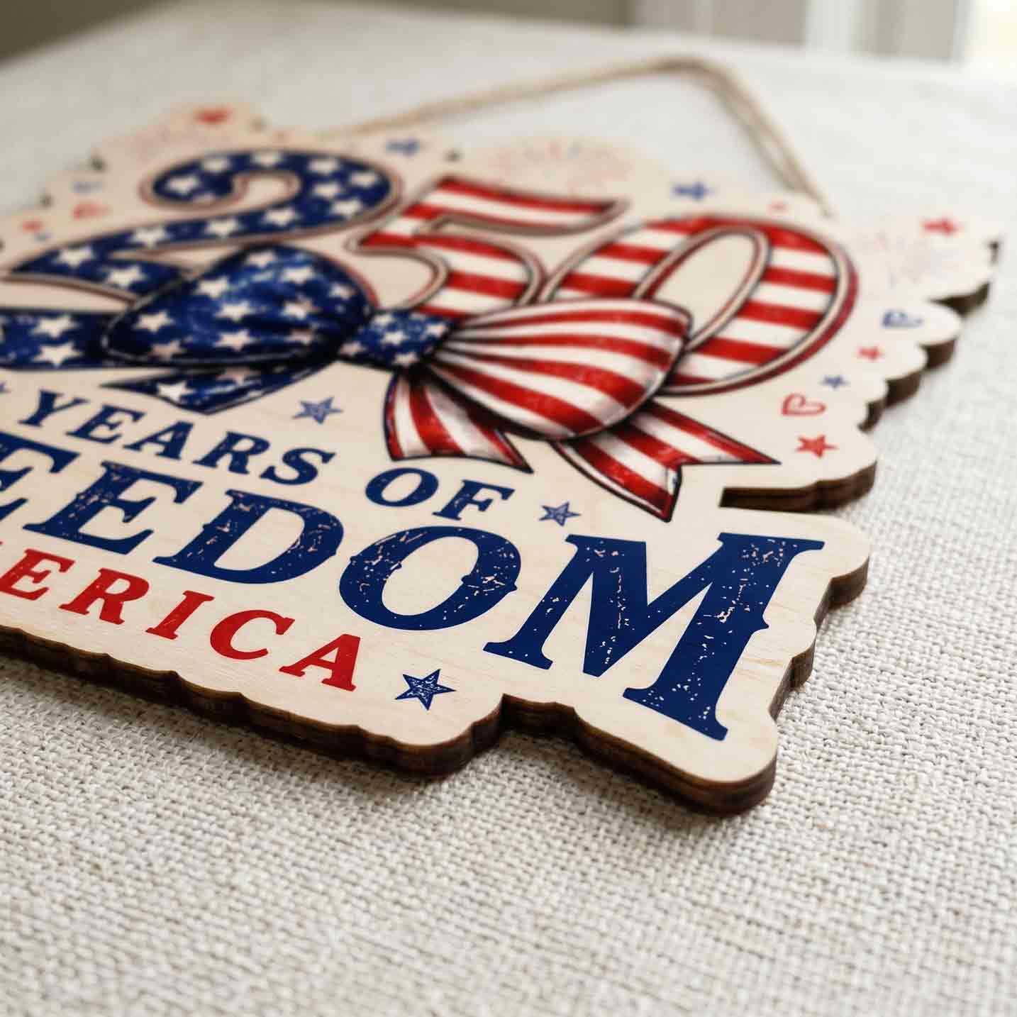 America 250 Years of Freedom Coquette Bow Wooden Sign